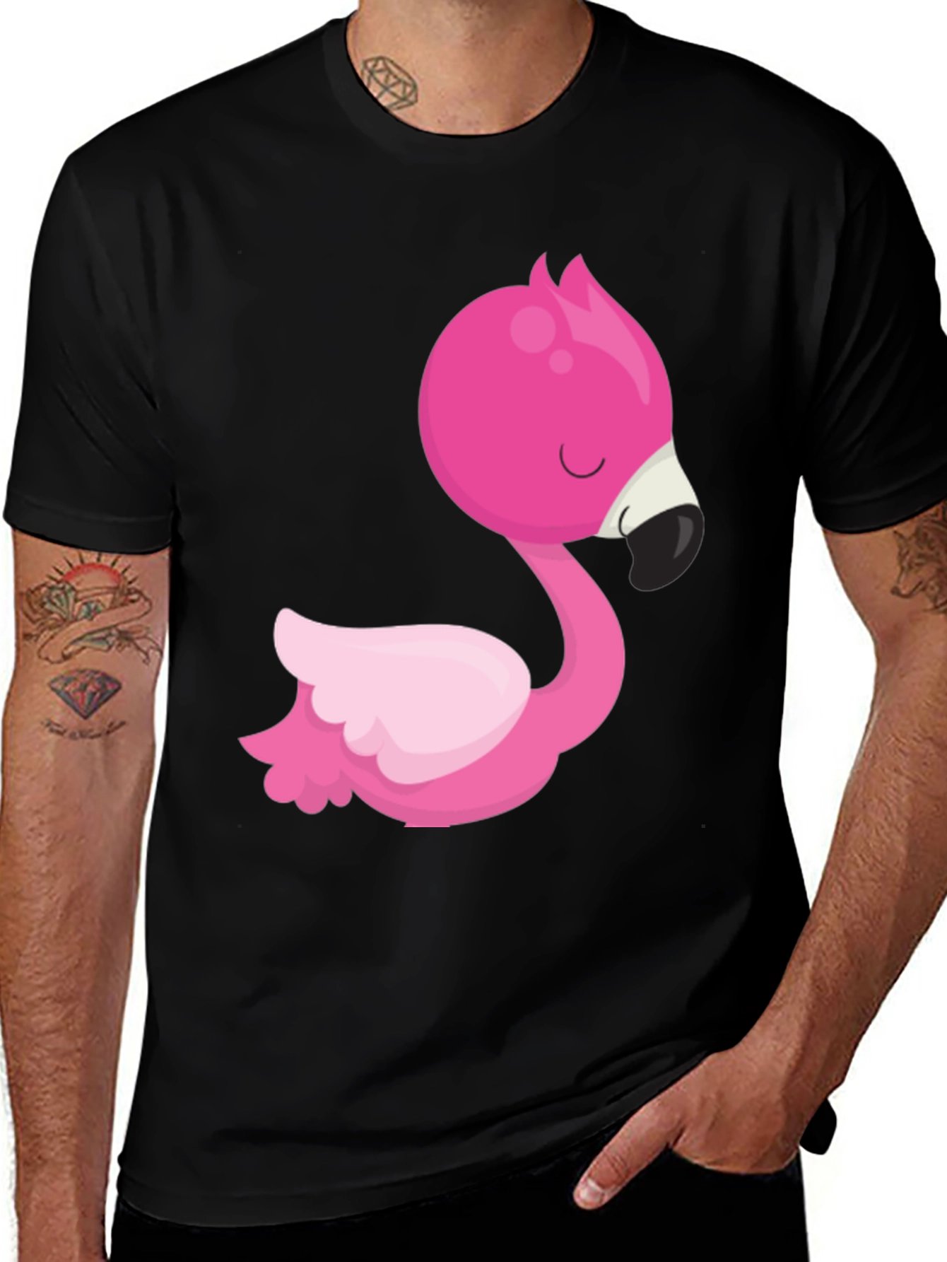 Variant 19 of Cute Flamingo Graphic Tee - Black Casual T-Shirt