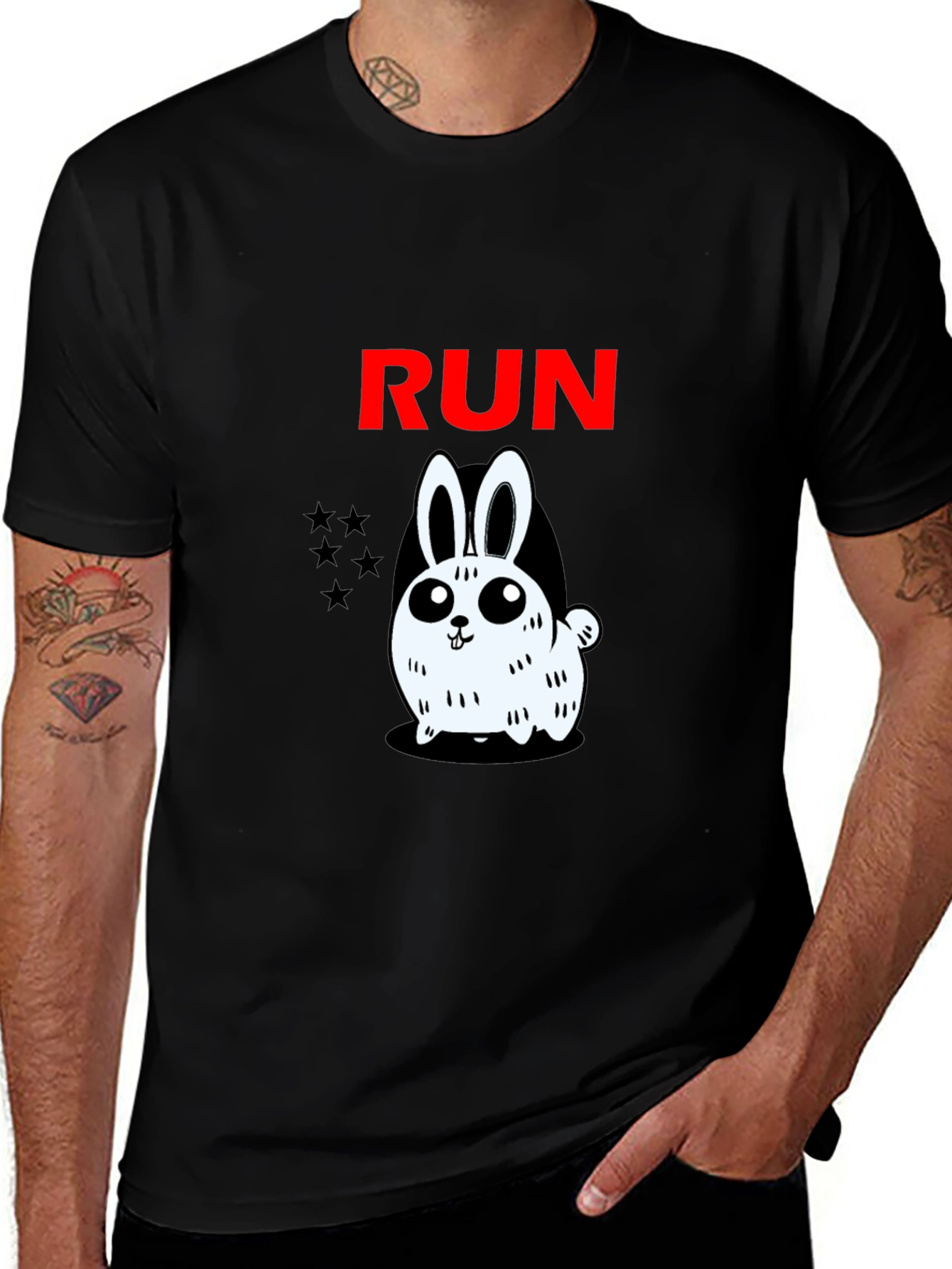 Variant 20 of Run Bunny Graphic Tee -  Men's Black Cotton T-Shirt
