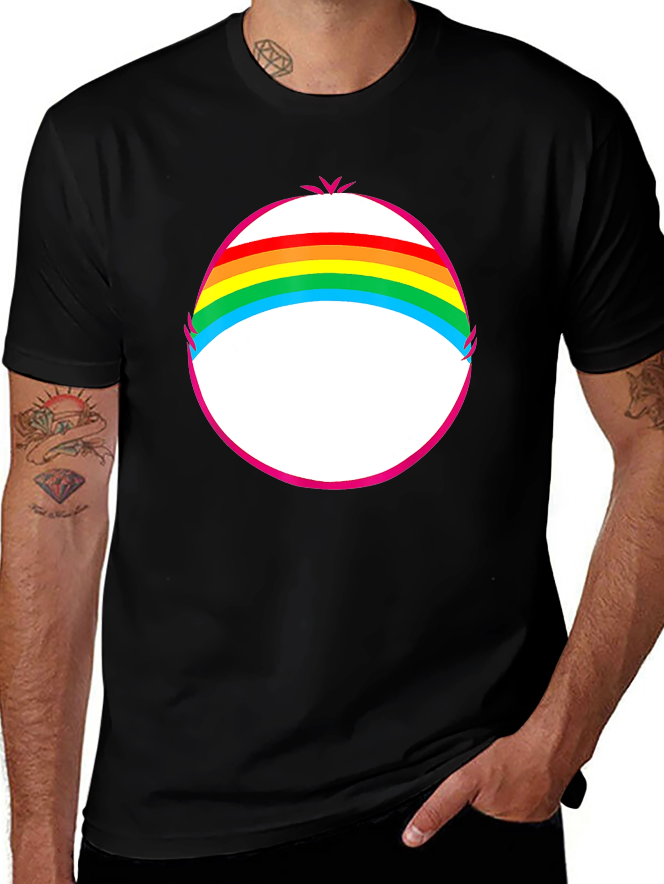Variant 7 of Rainbow Bear Belly T-Shirt - Black Crew Neck Tee