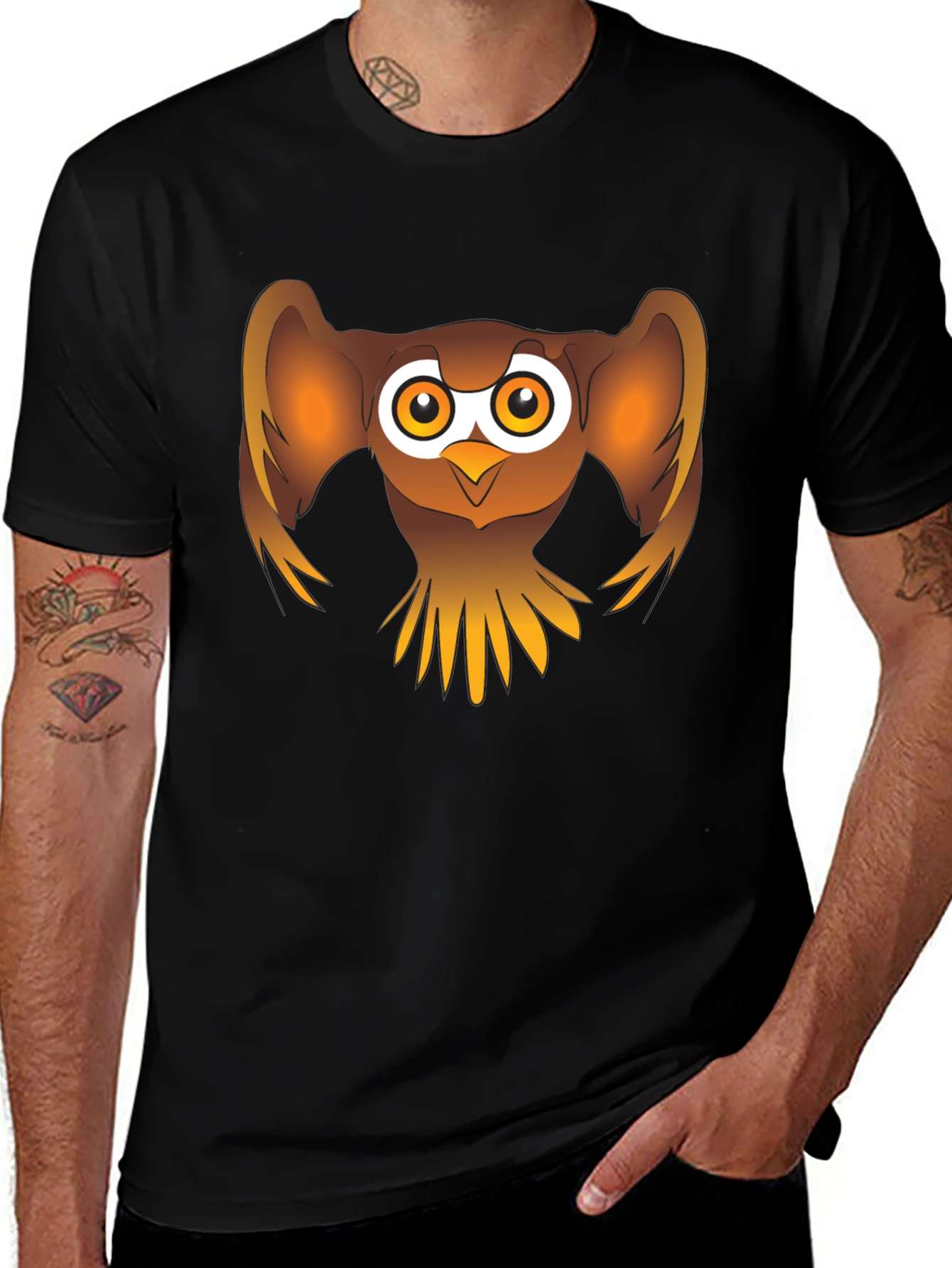 Variant 24 of Owl Graphic Print Black T-Shirt