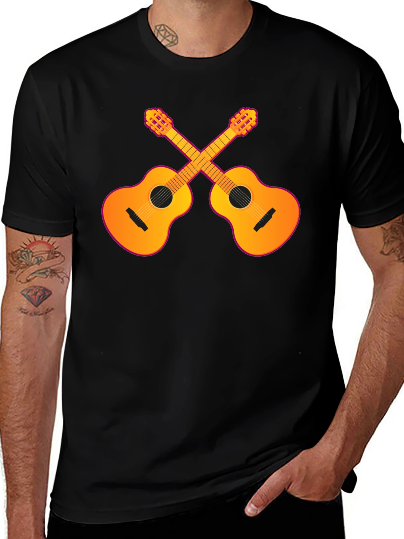 Variant 6 of Guitar Crossed Graphic T-Shirt - Black