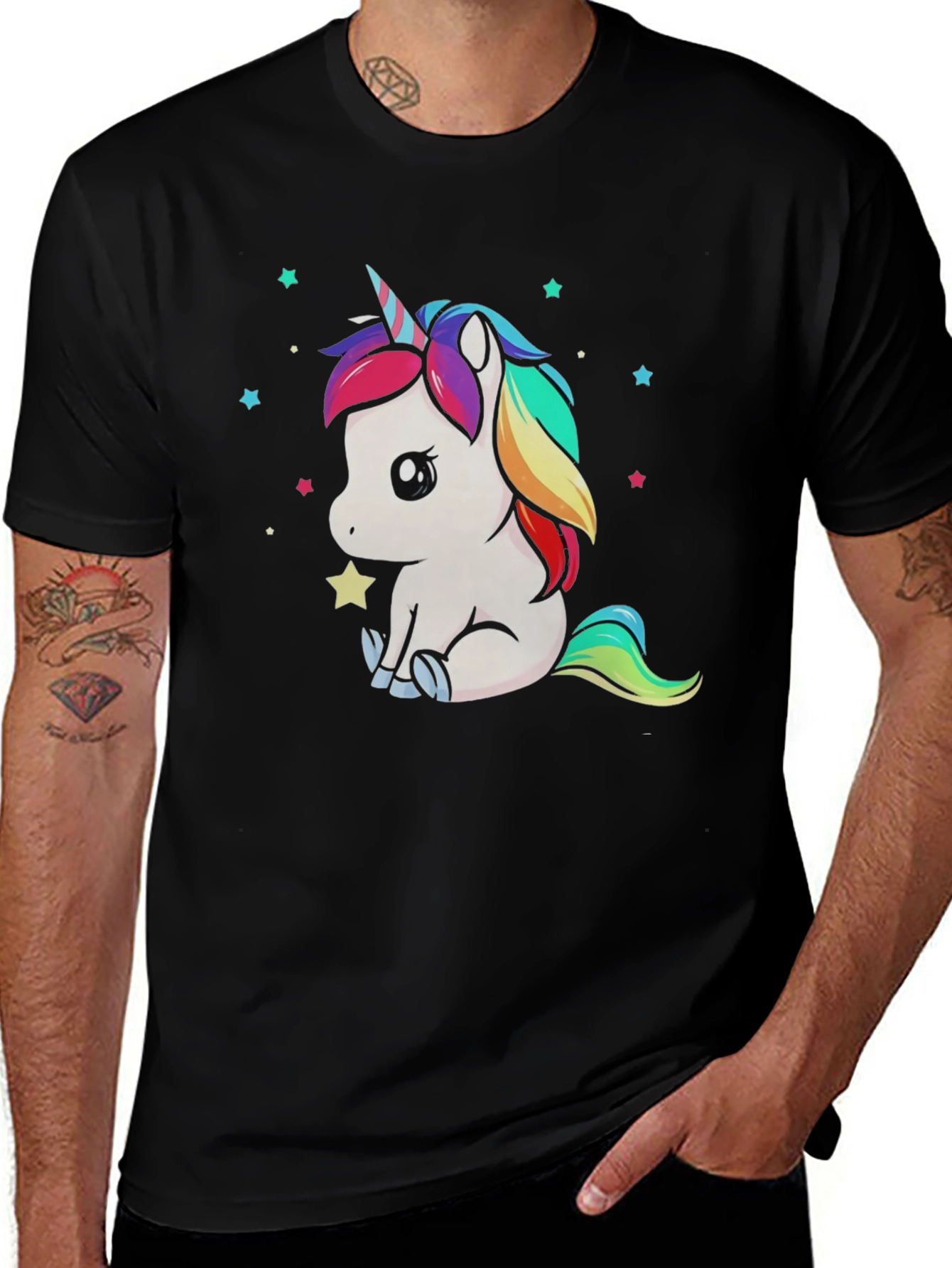 Variant 2 of Cute Unicorn Graphic Tee - Black Cotton Shirt