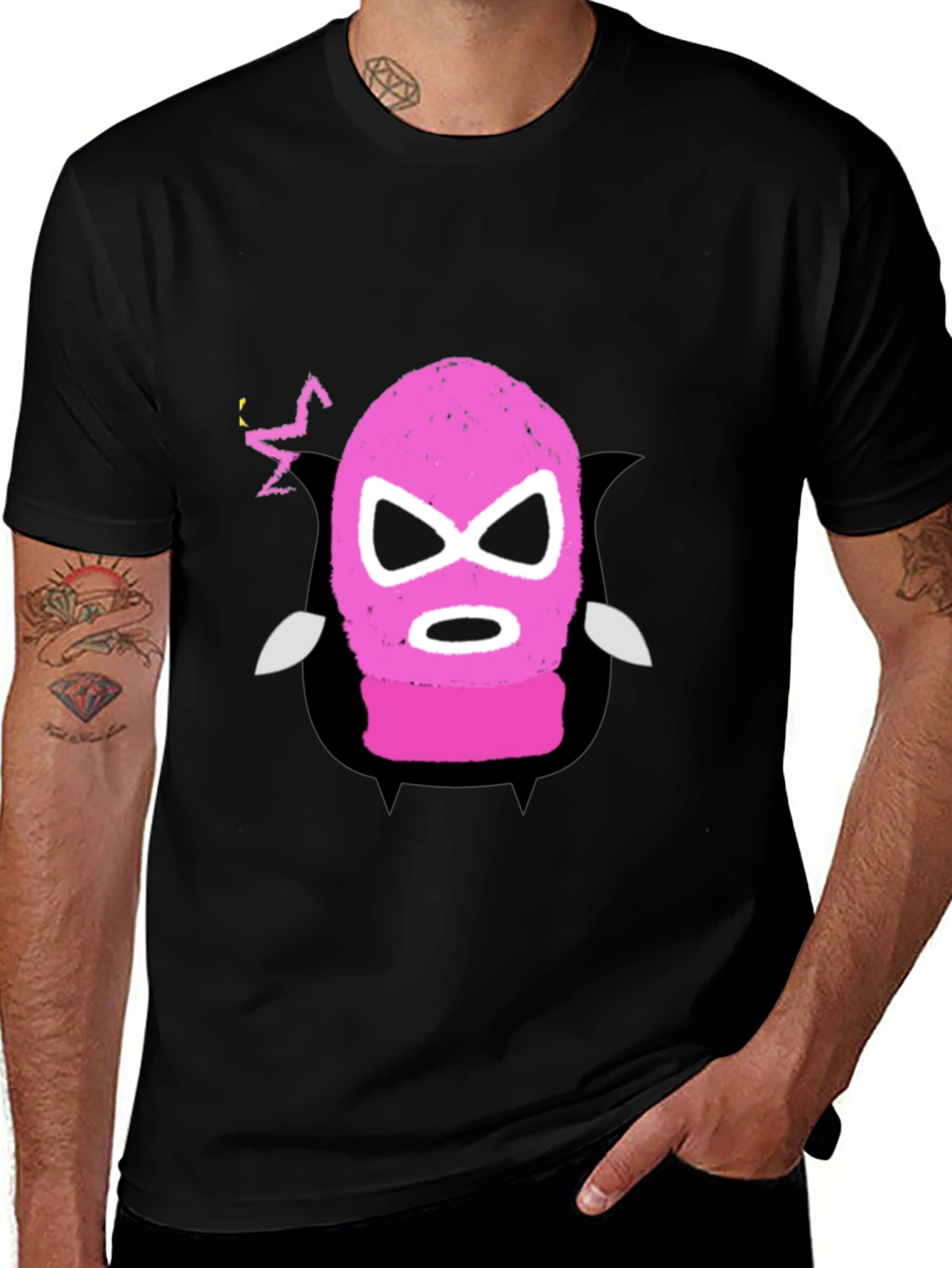 Variant 30 of Pink Luchador Mask Graphic Tee - Black Casual Cotton T-Shirt
