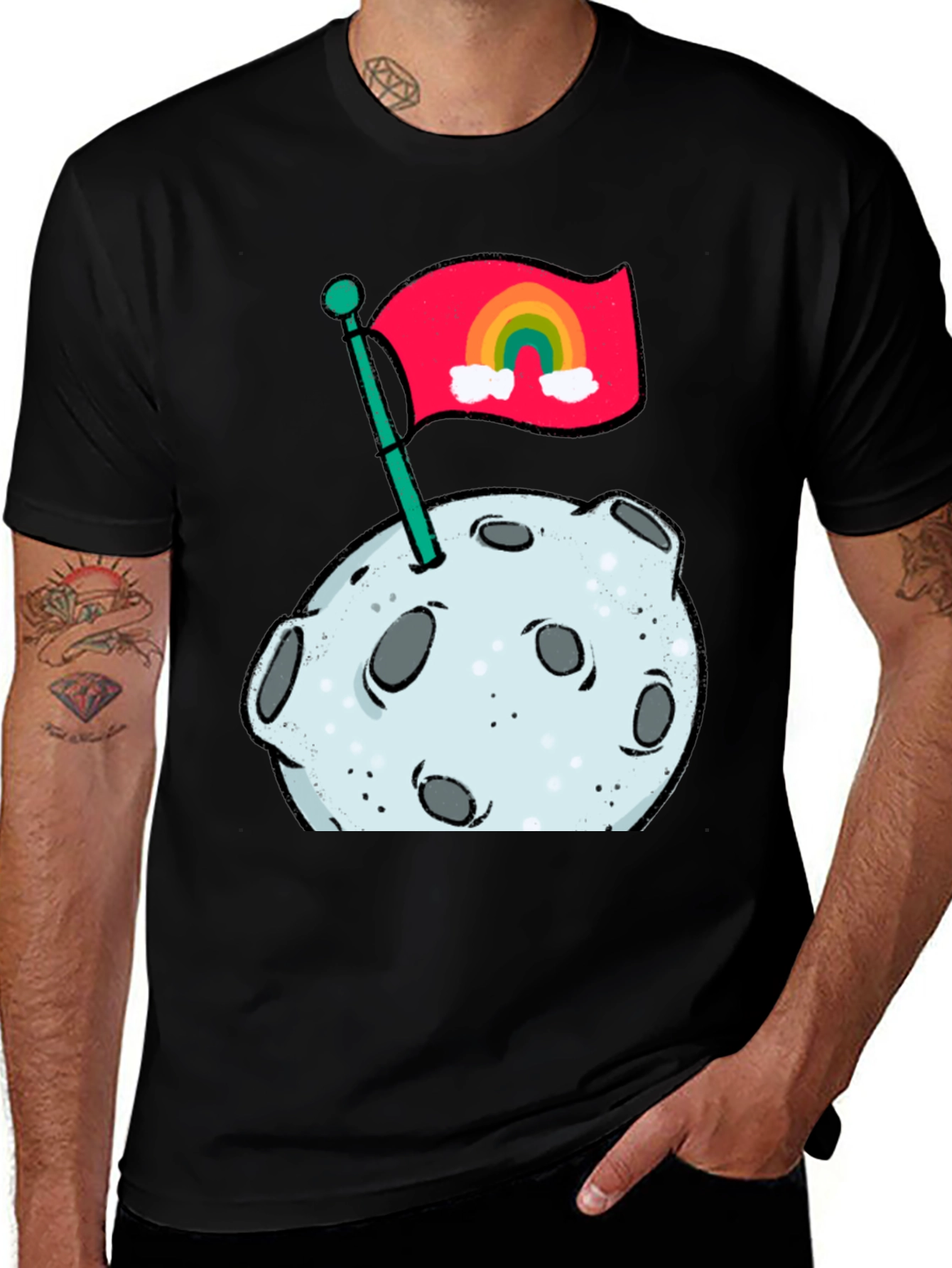 Variant 14 of Moon Landing Rainbow Flag Graphic Tee