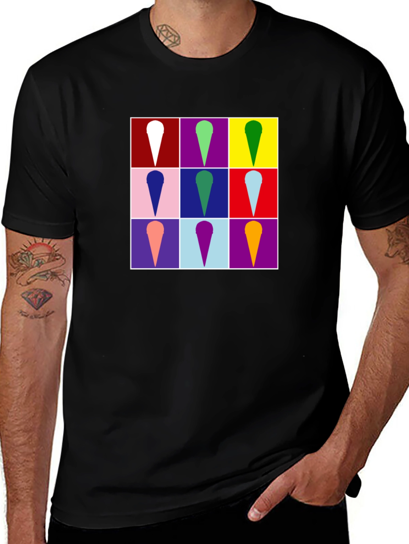 Variant 8 of Retro Ice Cream Pop Art Black T-Shirt