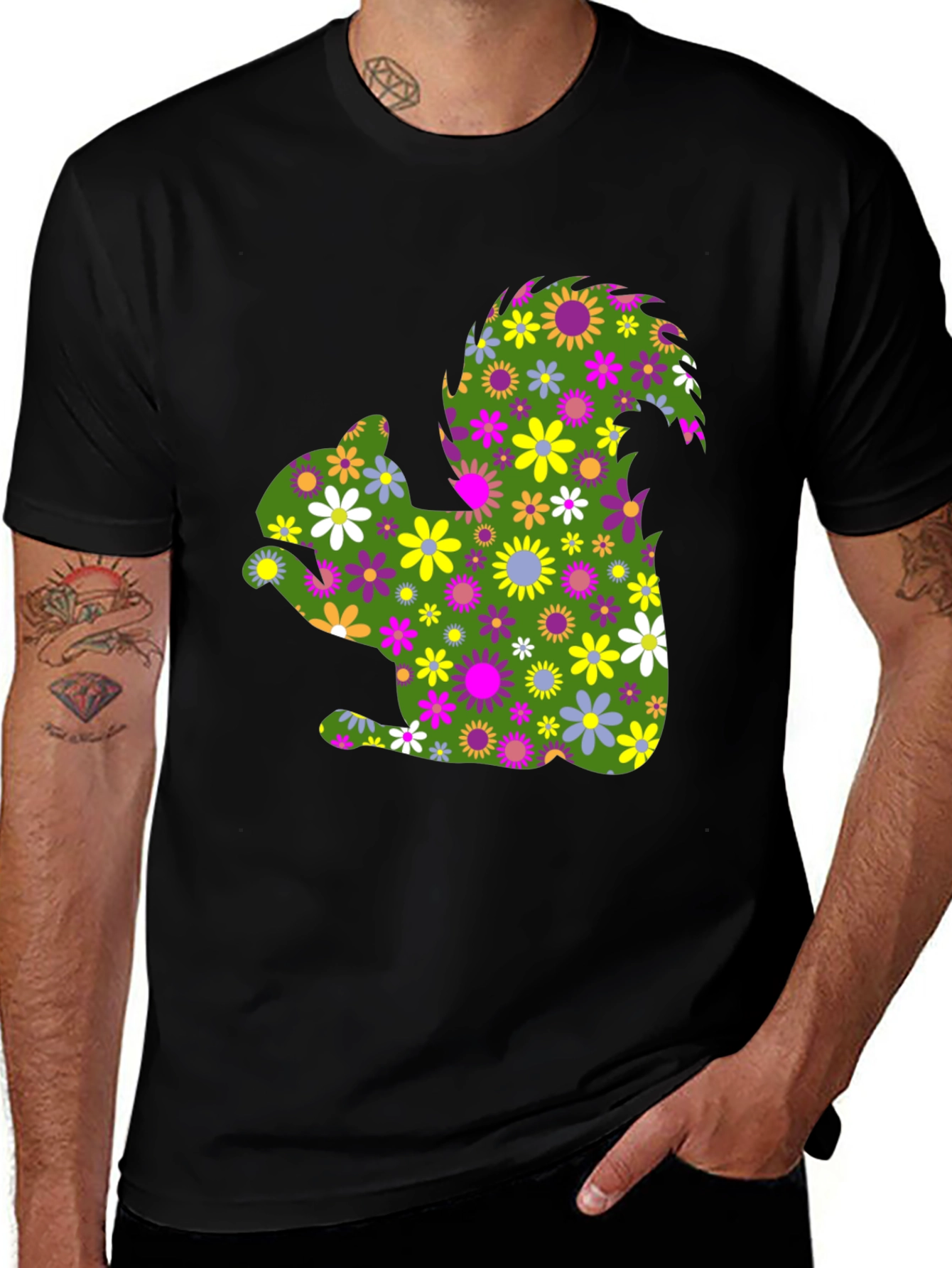 Variant 10 of Floral Squirrel Graphic Tee - Unique Nature Shirt