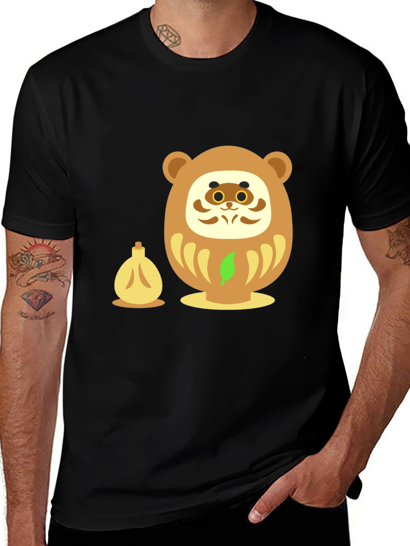Variant 8 of Tanuki Dumpling T-Shirt - Unisex Black Cotton Tee