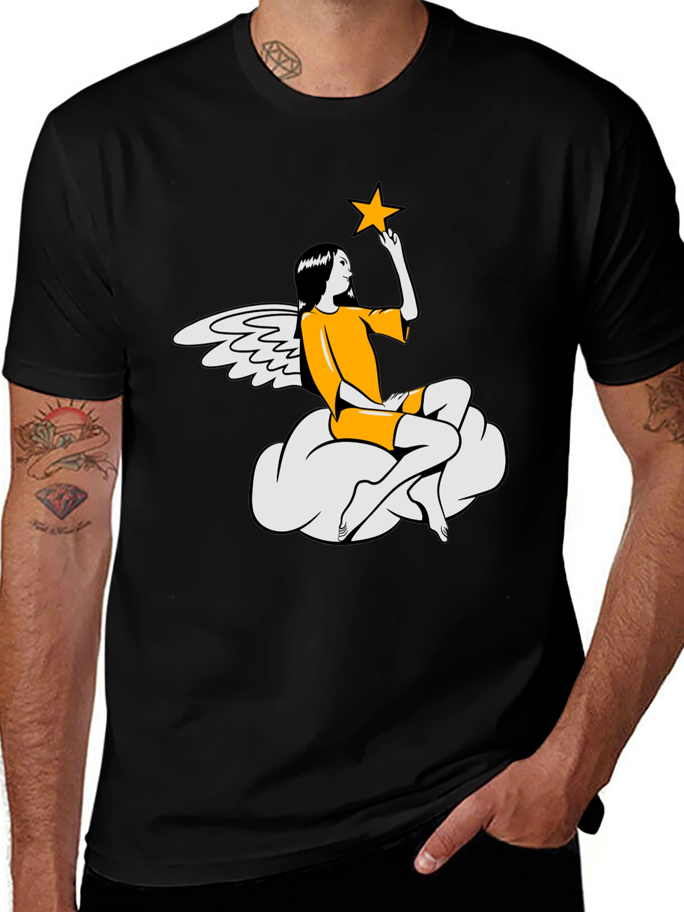 Variant 9 of Angel & Star Graphic Tee - Stylish Black T-Shirt