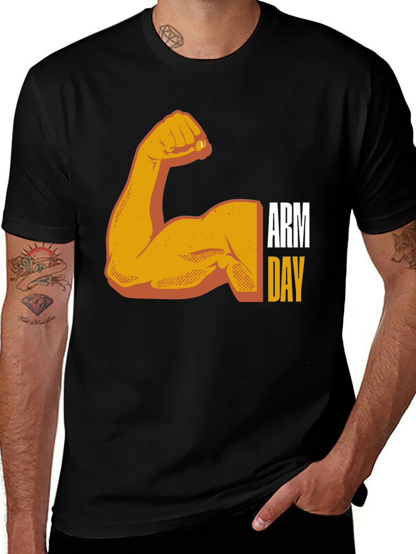 Arm Day Workout Black Graphic T-Shirt