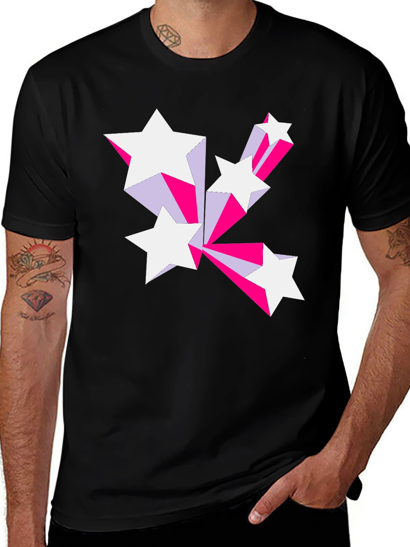 Variant 14 of Retro Star Burst Graphic Tee - Black Cotton Blend