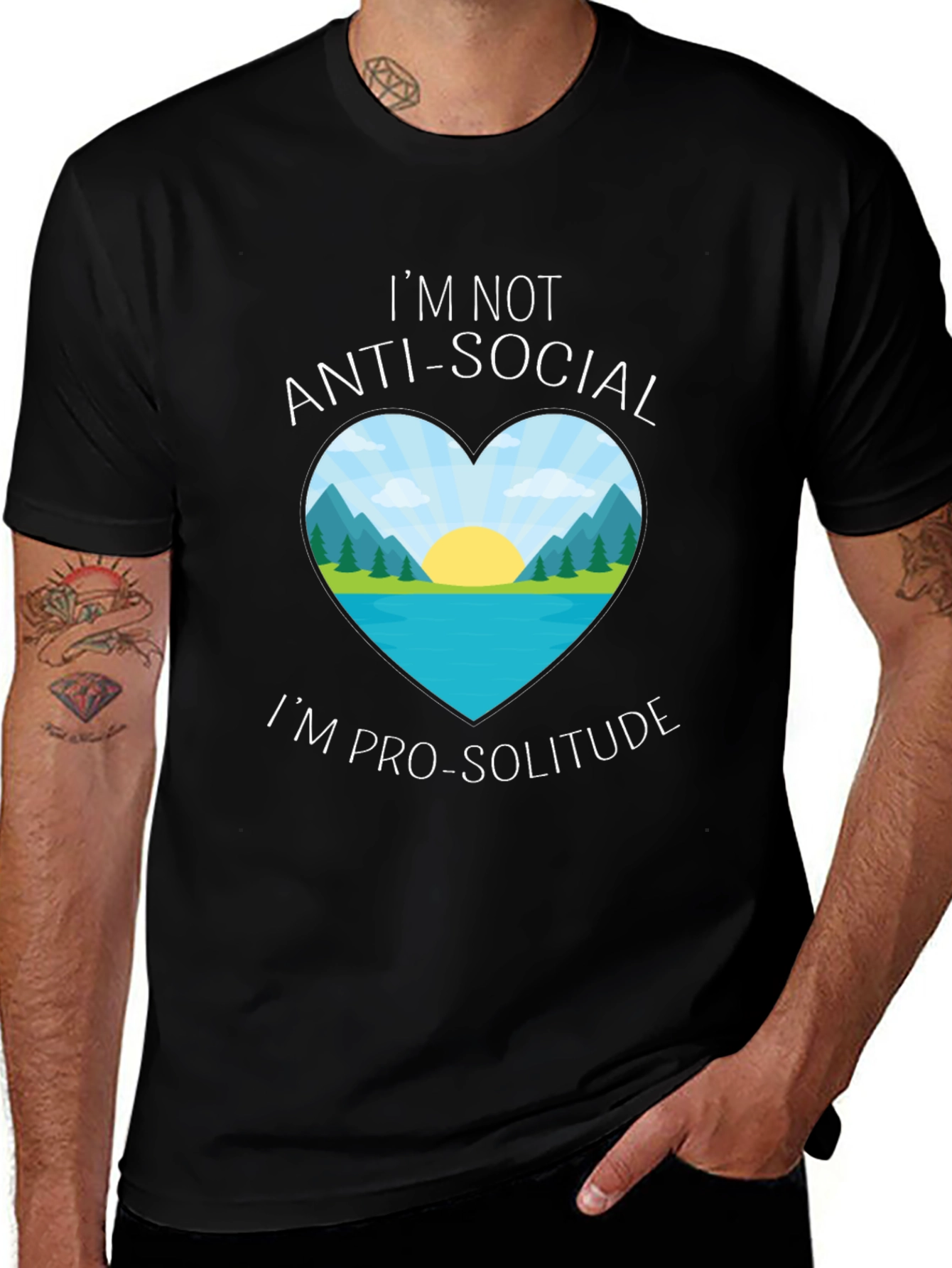 Variant 10 of Anti-Social Pro-Solitude Heart Graphic Black T-Shirt