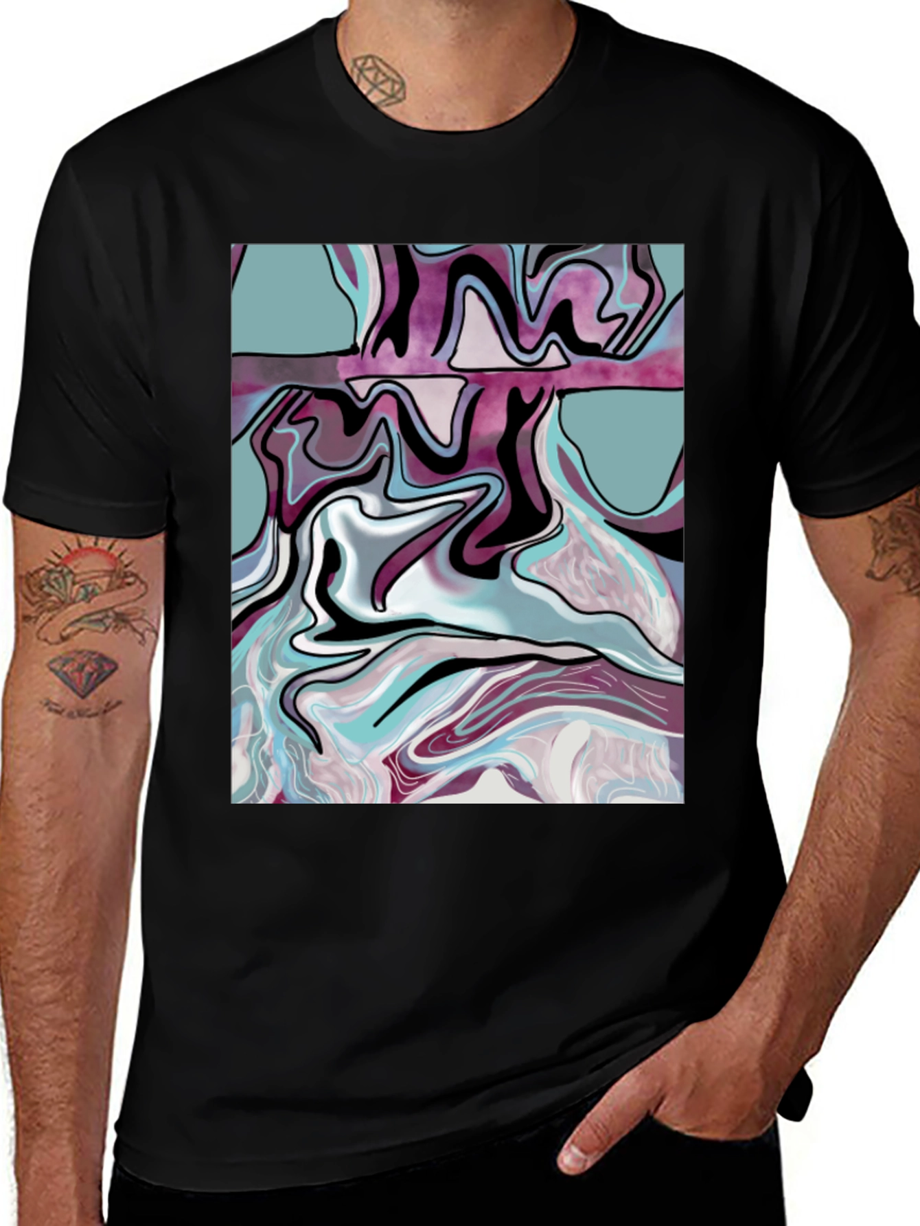 Variant 8 of Abstract Swirl Graphic Black T-Shirt