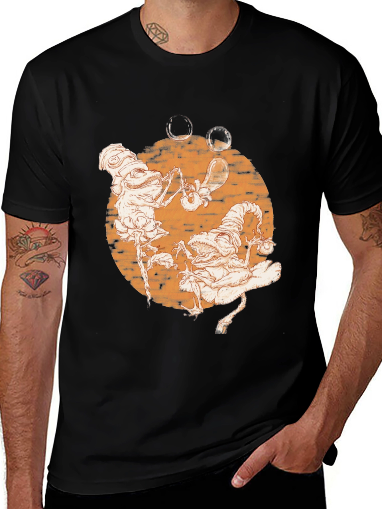 Variant 7 of Whimsical Wizards Graphic Tee - Men's Black Cotton T-Shirt