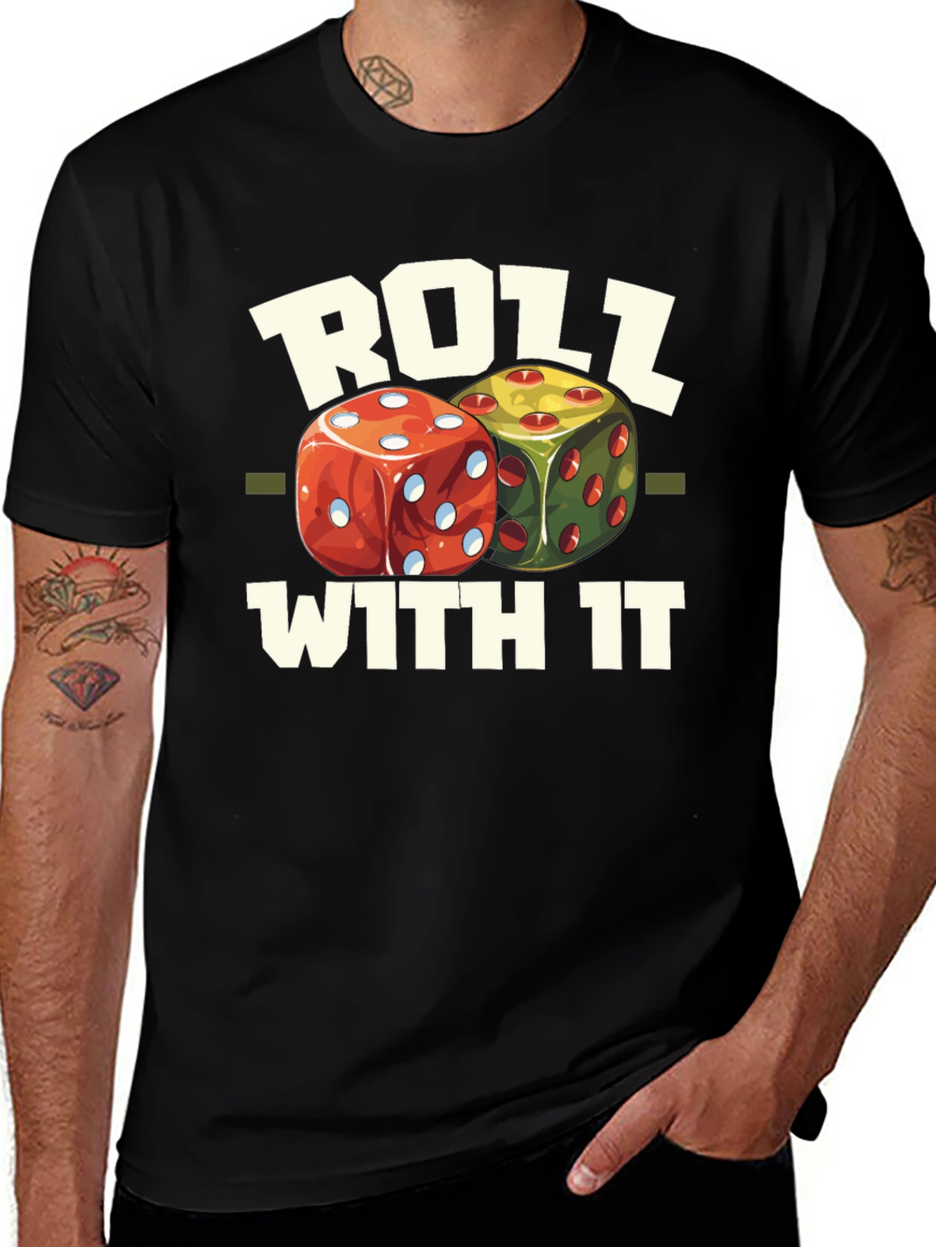 Variant 14 of Roll With It Graphic Tee - Fun Dice Design
