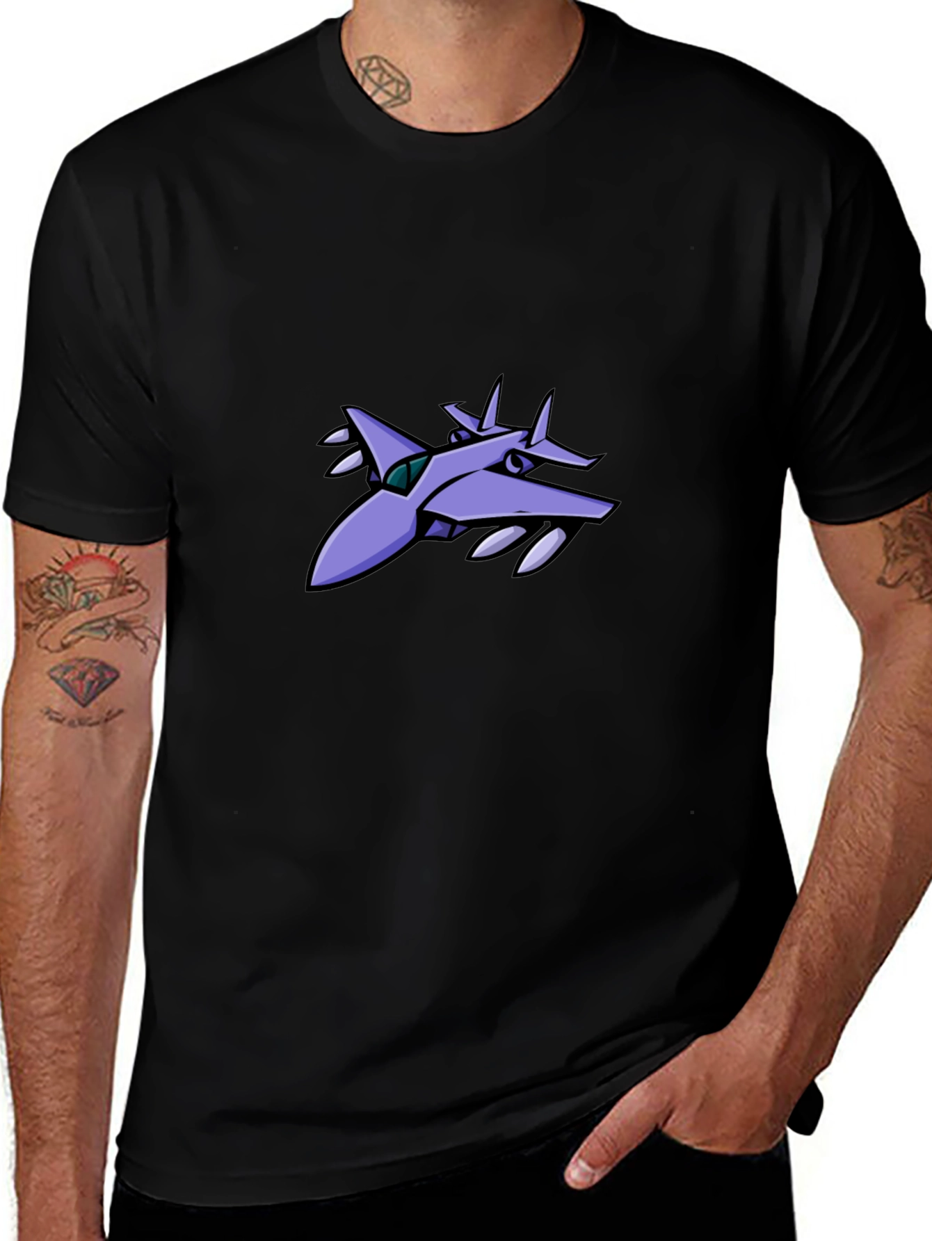 Stylish Black T-Shirt with Aircraft Graphic Design