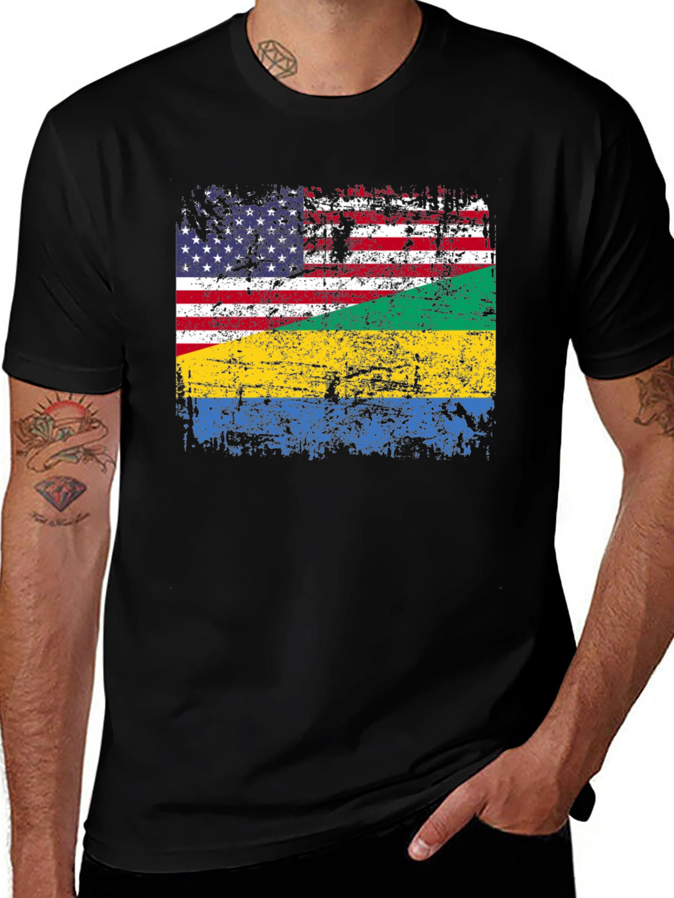USA Gabon Flag Distressed T-Shirt
