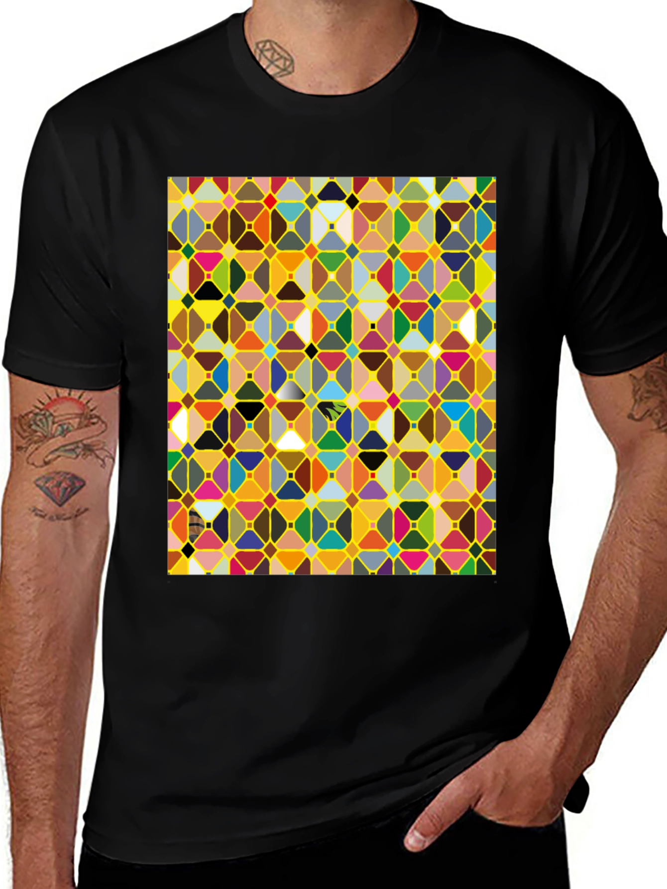 Variant 8 of Geometric Patchwork Print Black T-Shirt