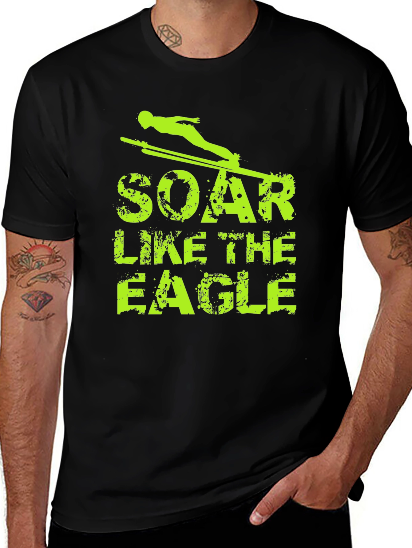 Variant 29 of Soar Like The Eagle Black T-Shirt Ski Jumping Design