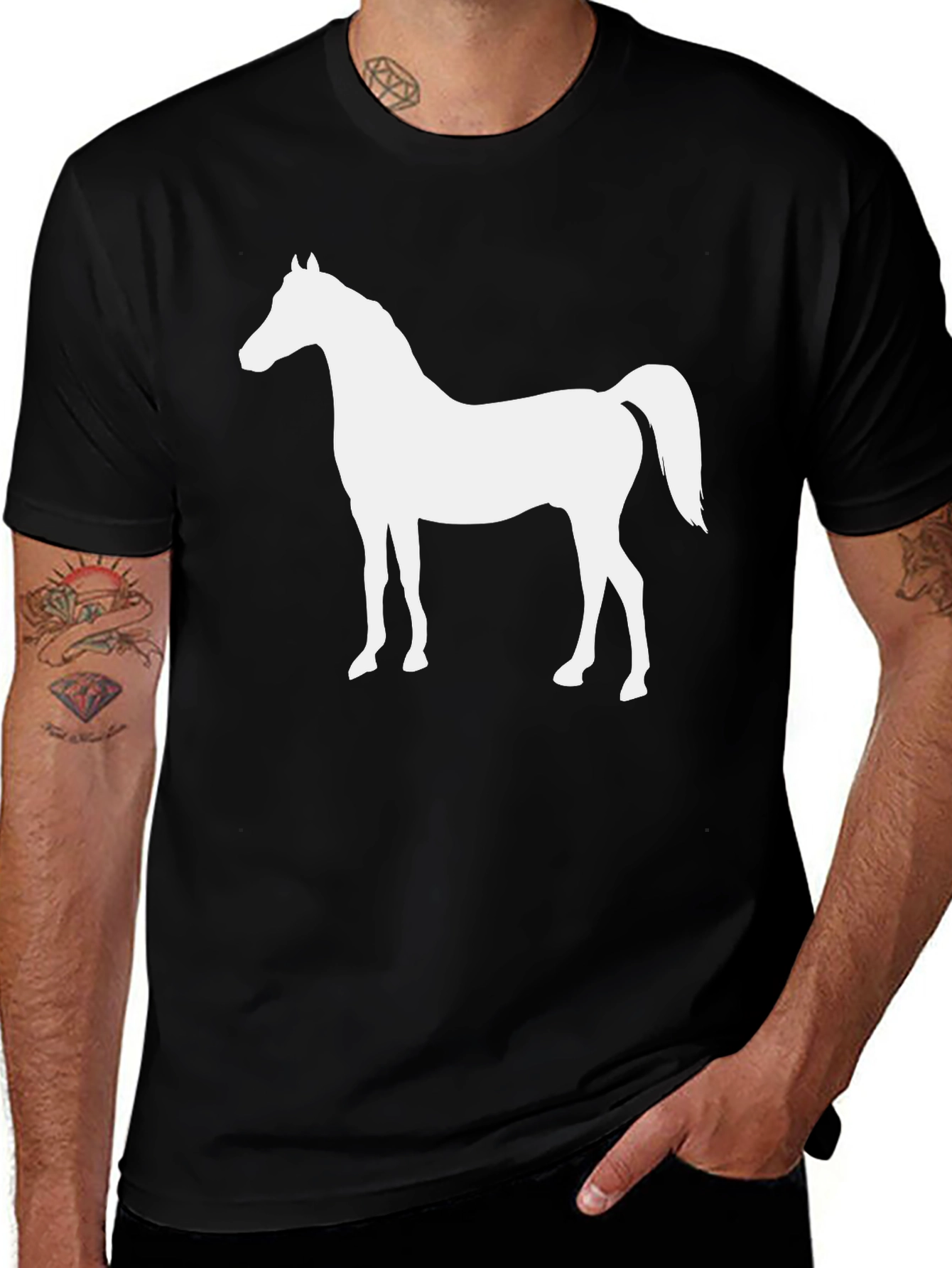 Variant 21 of Horse Silhouette Graphic Tee - Black Cotton T-Shirt