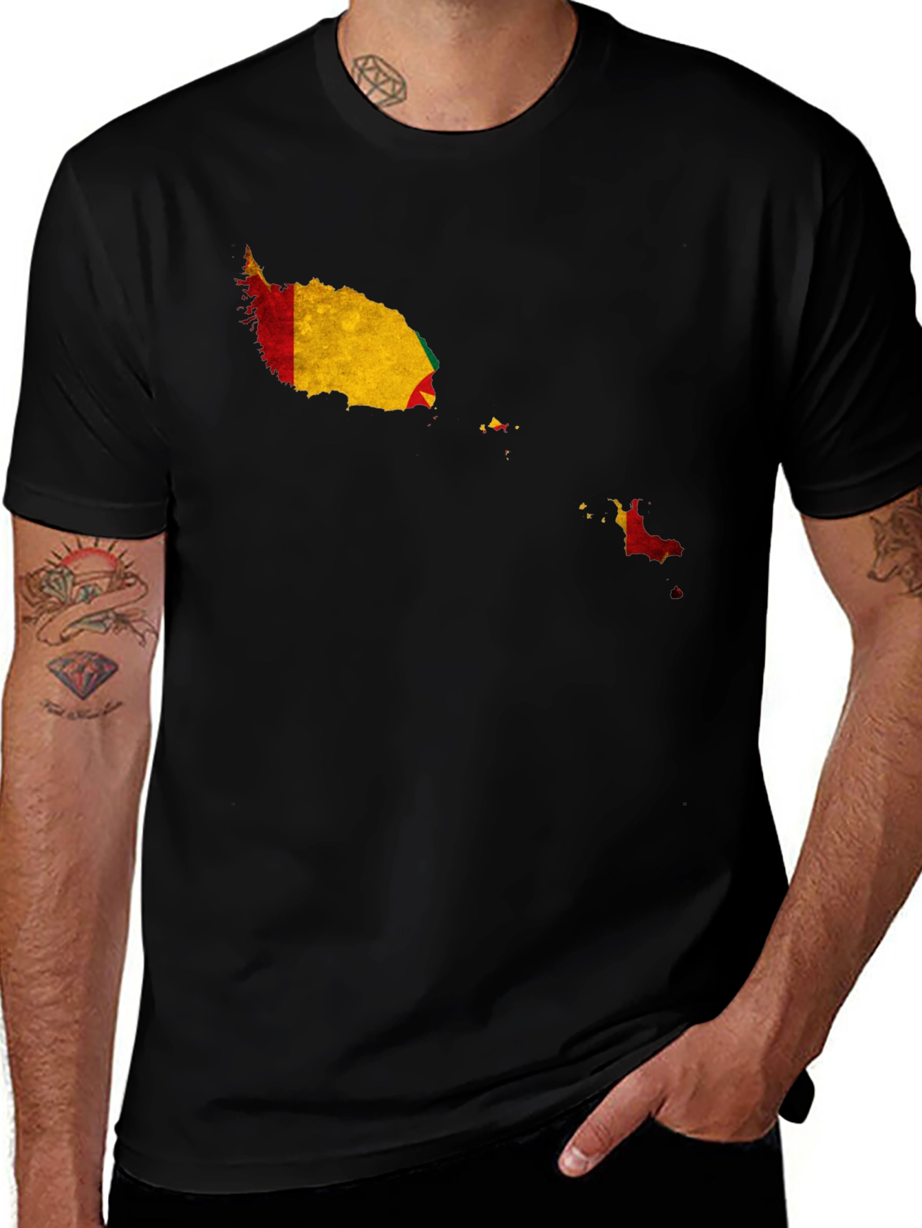 Grenada Flag Map Black T-Shirt