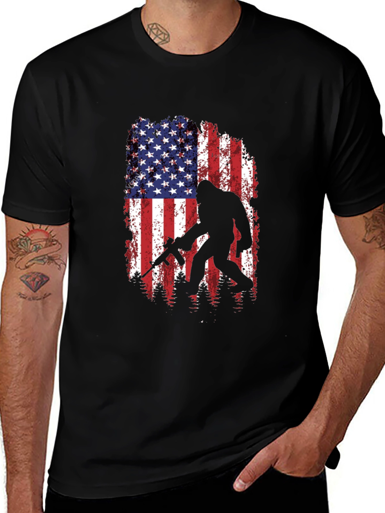Variant 16 of American Flag Bigfoot AR-15 T-Shirt
