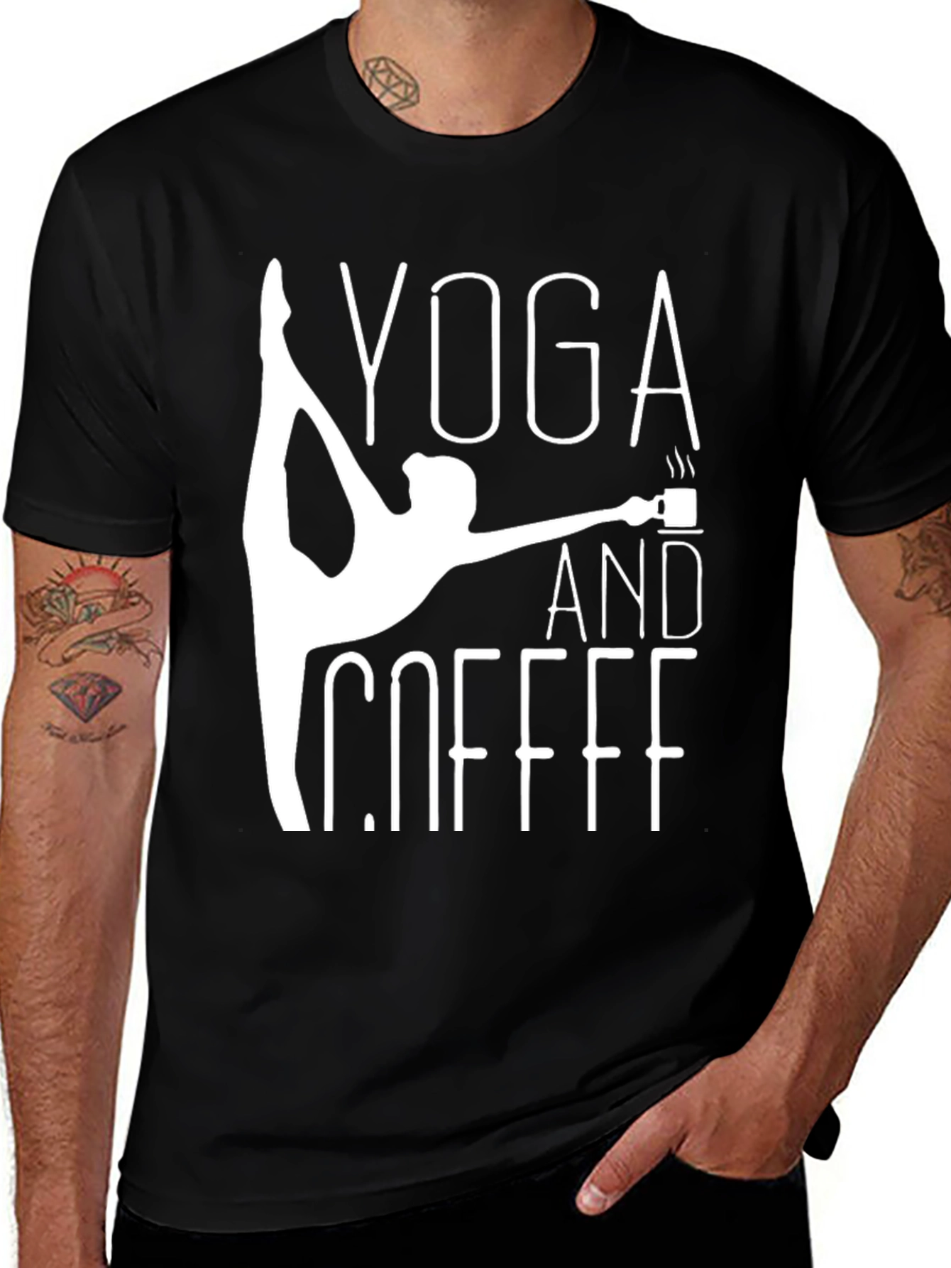 Variant 5 of Yoga and Coffee Graphic Tee - Black