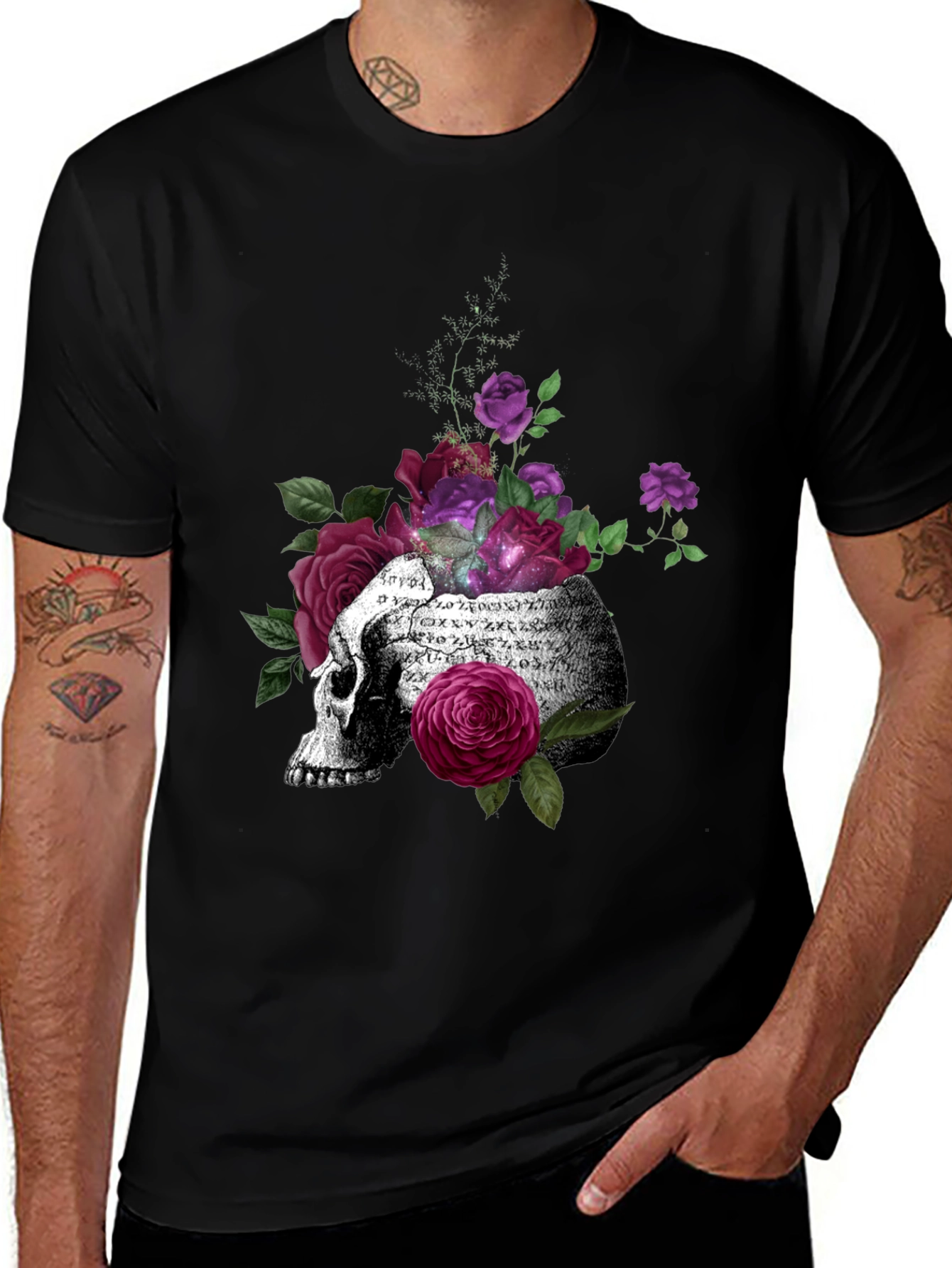 Variant 4 of Skull & Roses Graphic T-Shirt - Dark Aesthetic Tee