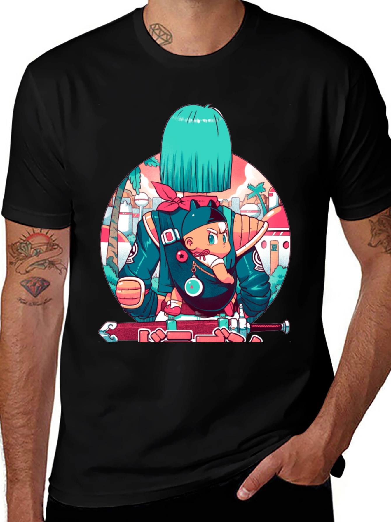 Variant 26 of Anime Graphic Black T-Shirt