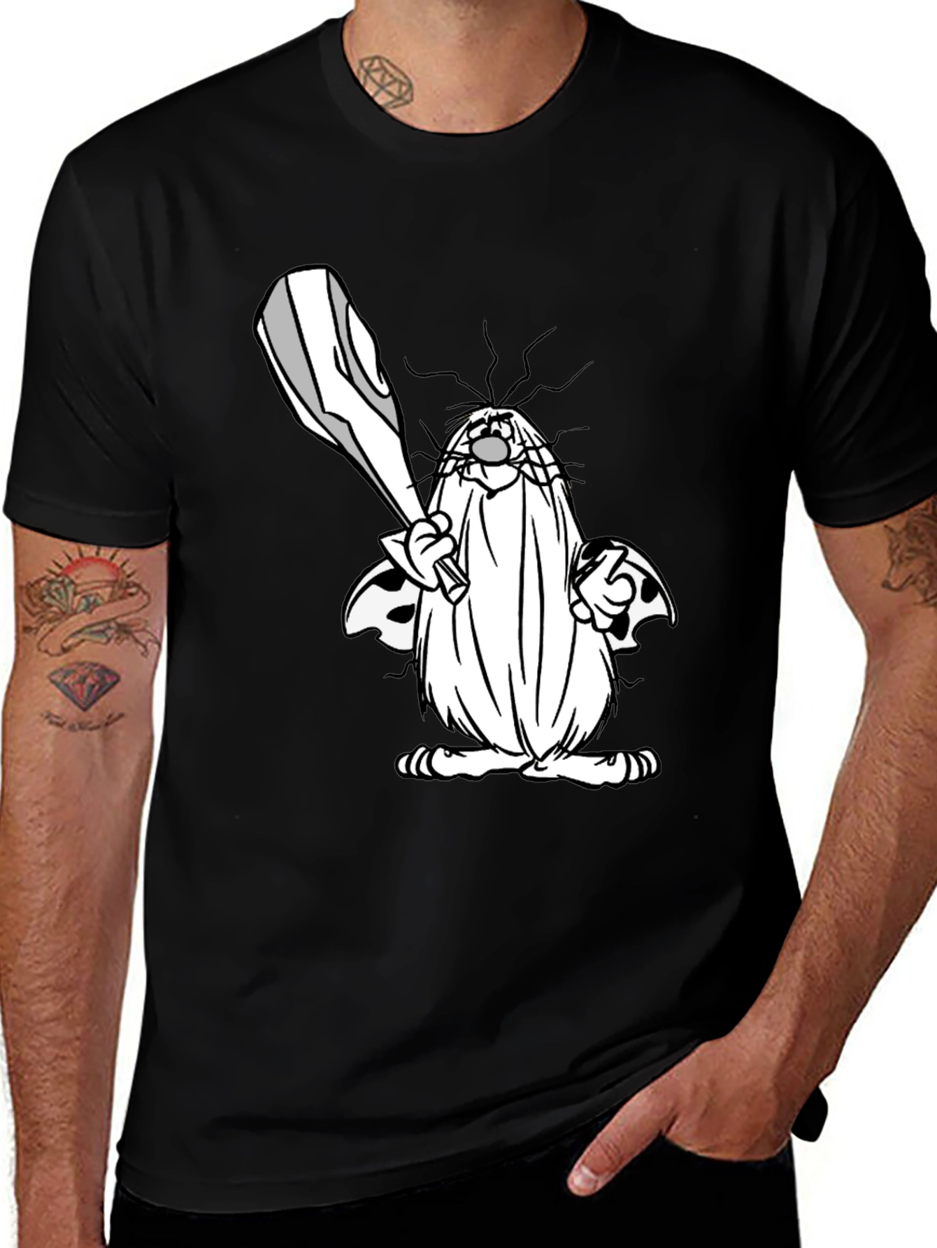 Variant 26 of Funny Caveman Cartoon Black T-Shirt