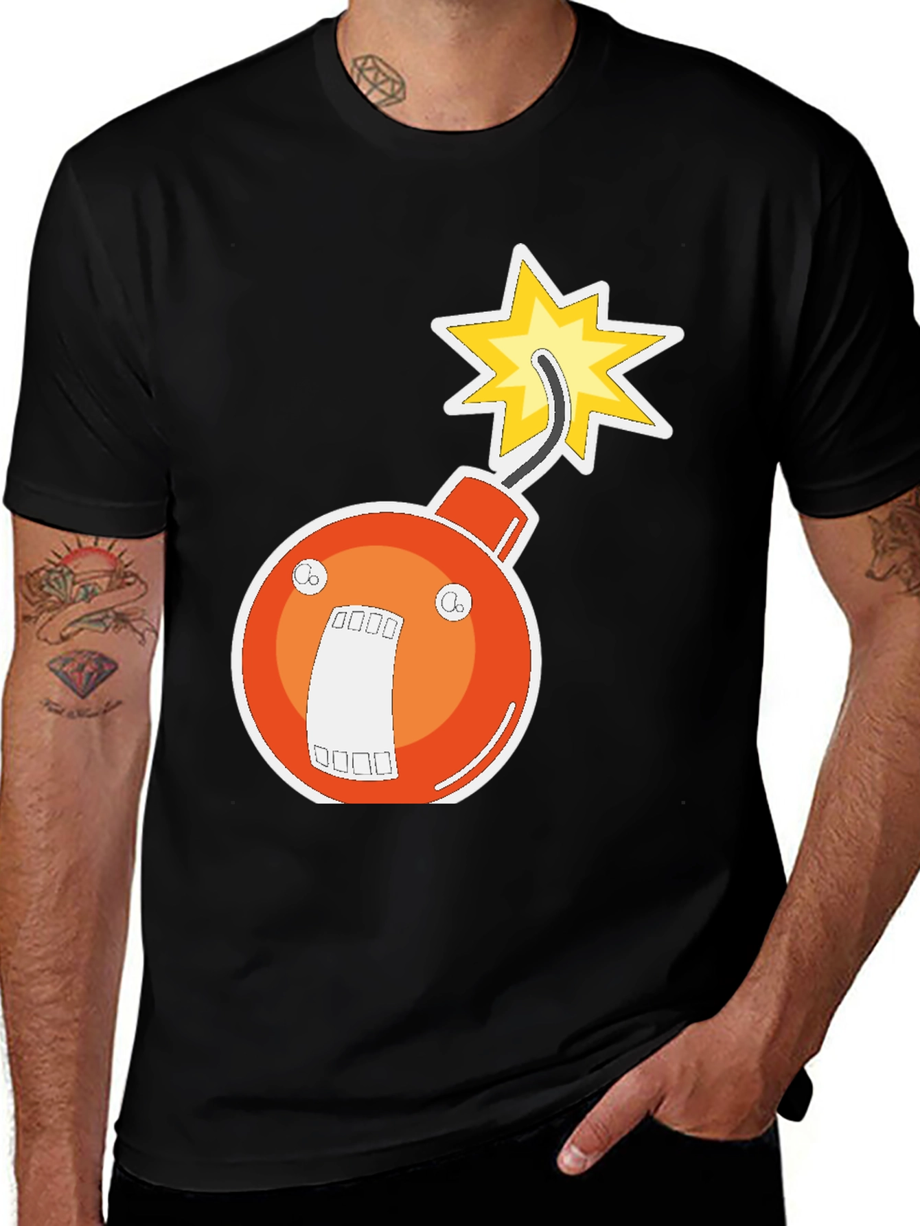 Black Funny Bomb Graphic Tee - Black Crew Neck main image