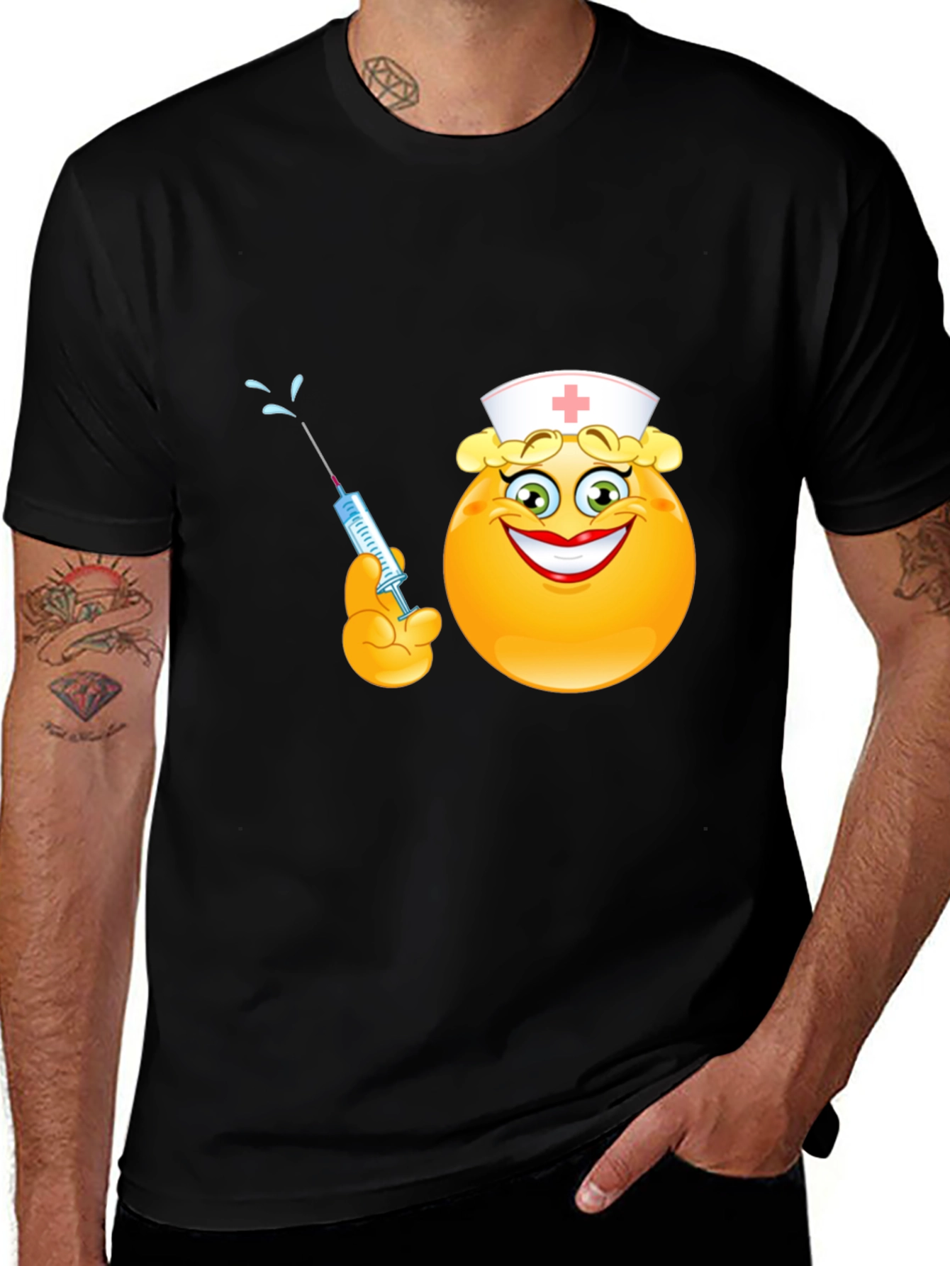Variant 30 of Funny Nurse Emoji T-Shirt - Black Cotton Tee