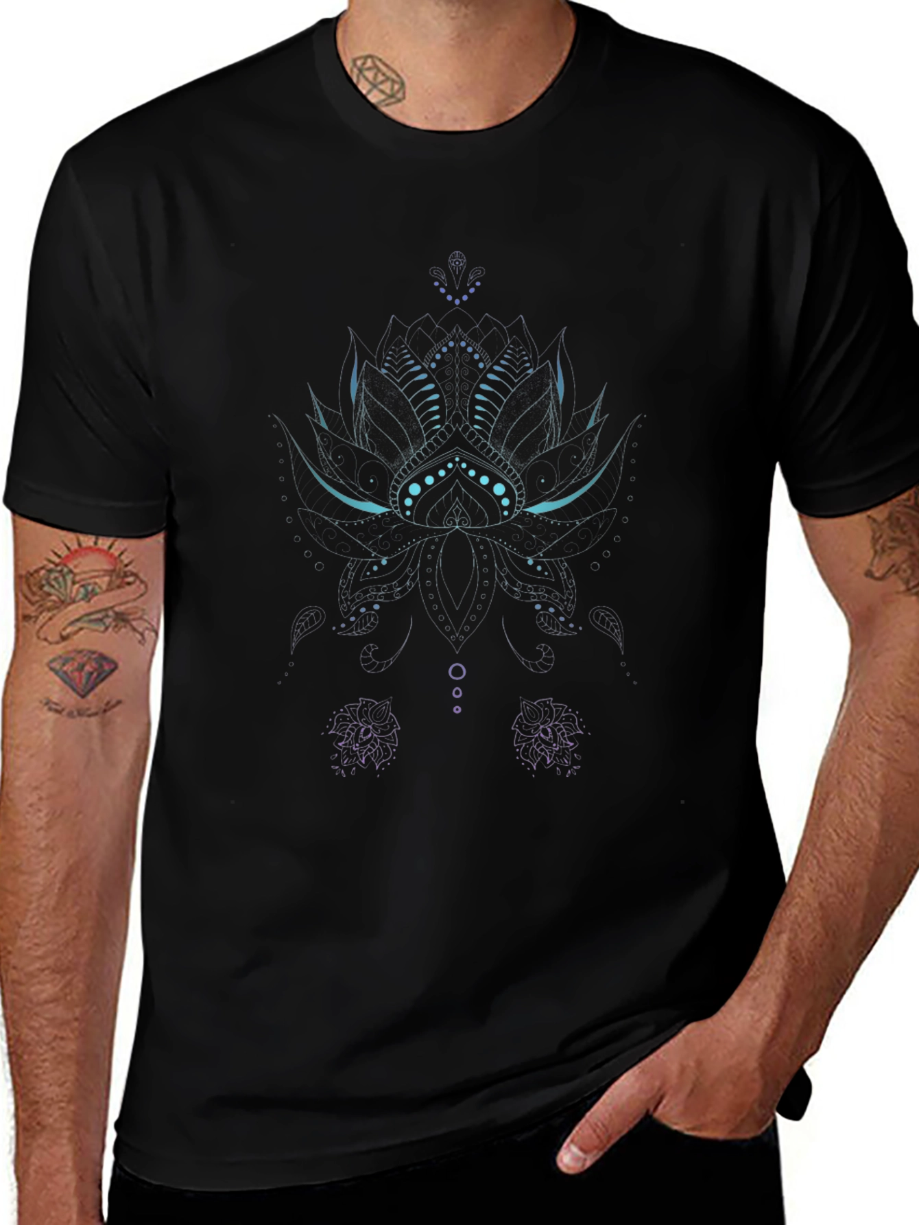 Variant 9 of Lotus Graphic Print Black T-Shirt
