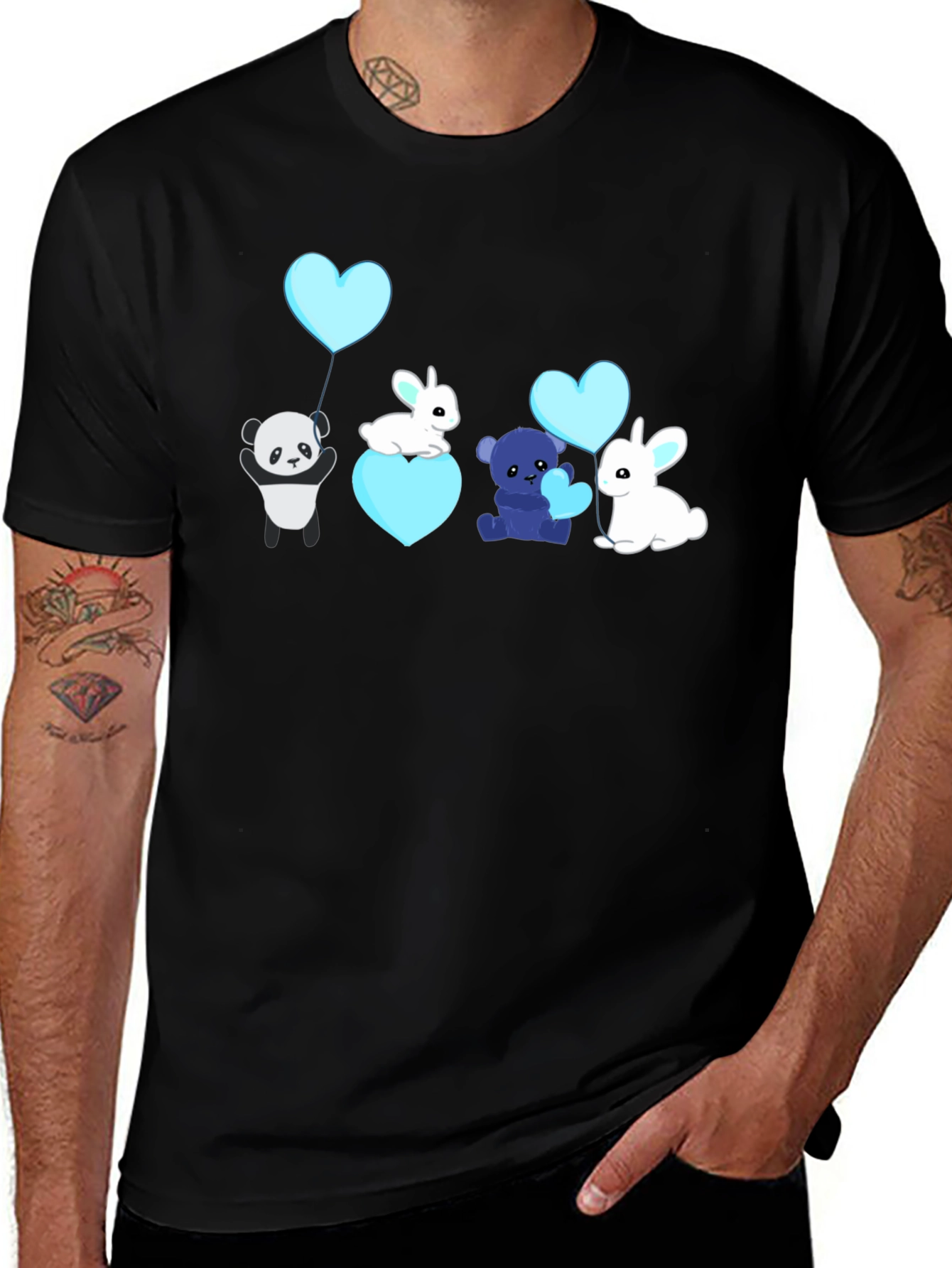 Variant 12 of Cute Cartoon Animal Heart Balloon Black T-Shirt