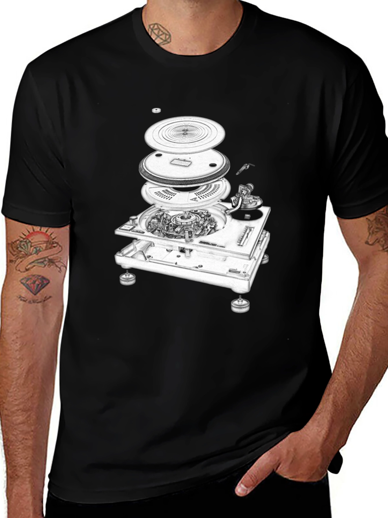 Variant 27 of Exploded Turntable Graphic Tee - DJ Music Lover T-Shirt