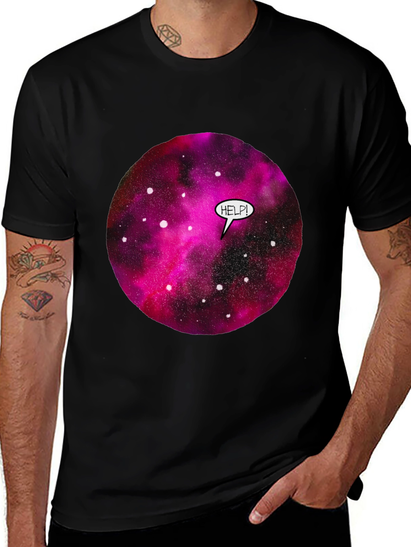 Variant 22 of Galaxy Help! Black Cotton T-Shirt