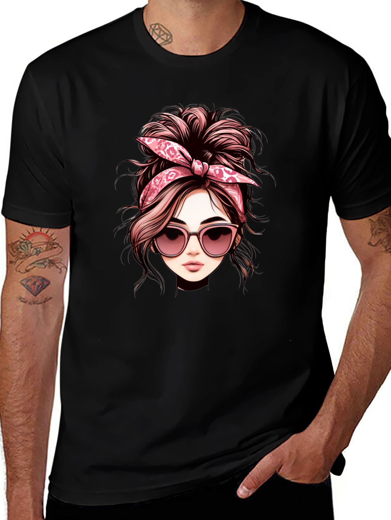 Variant 14 of Messy Bun Woman Graphic Tee - Casual Black T-Shirt
