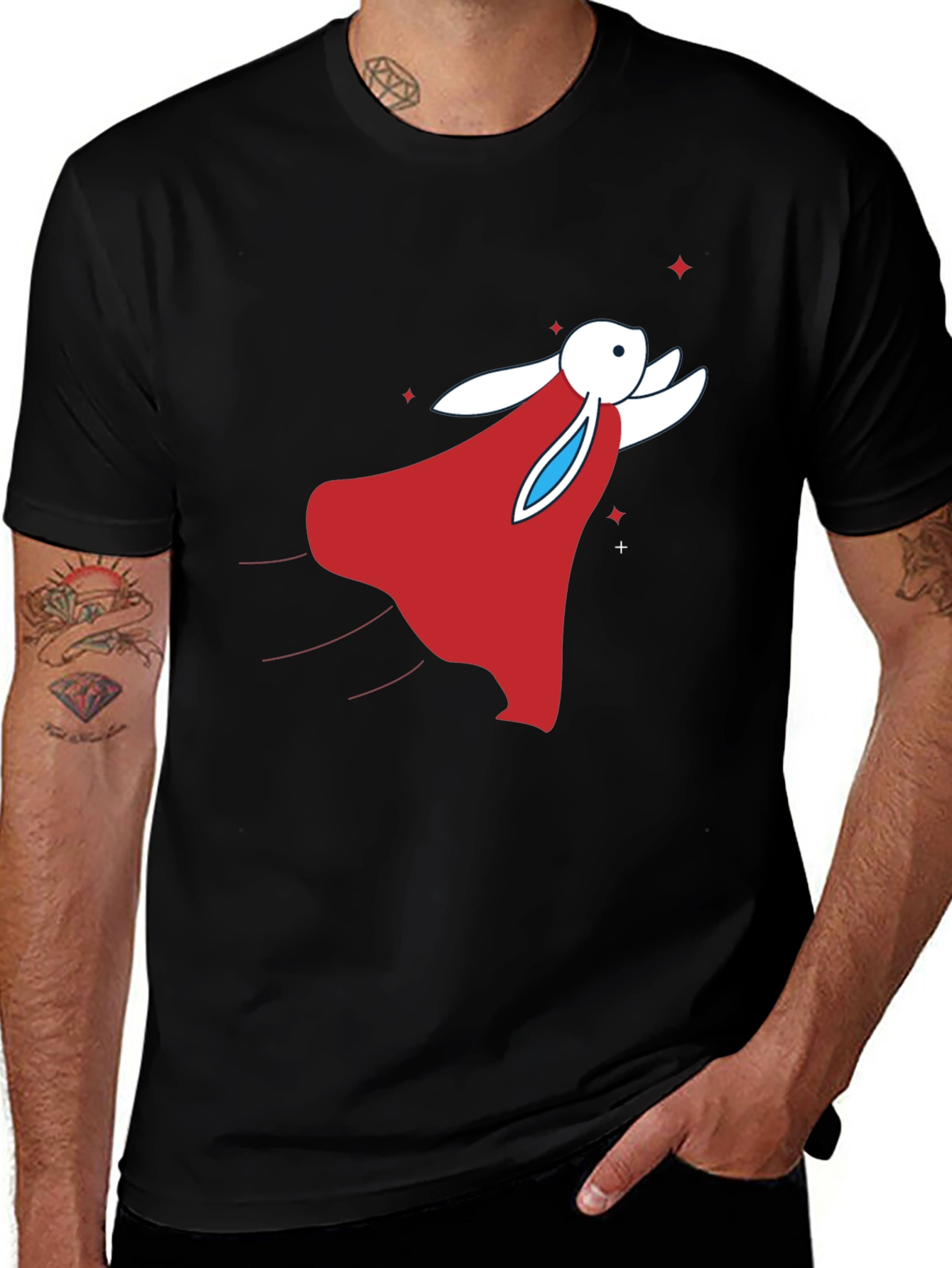 Variant 30 of Superhero Rabbit T-Shirt - Black Cotton Tee