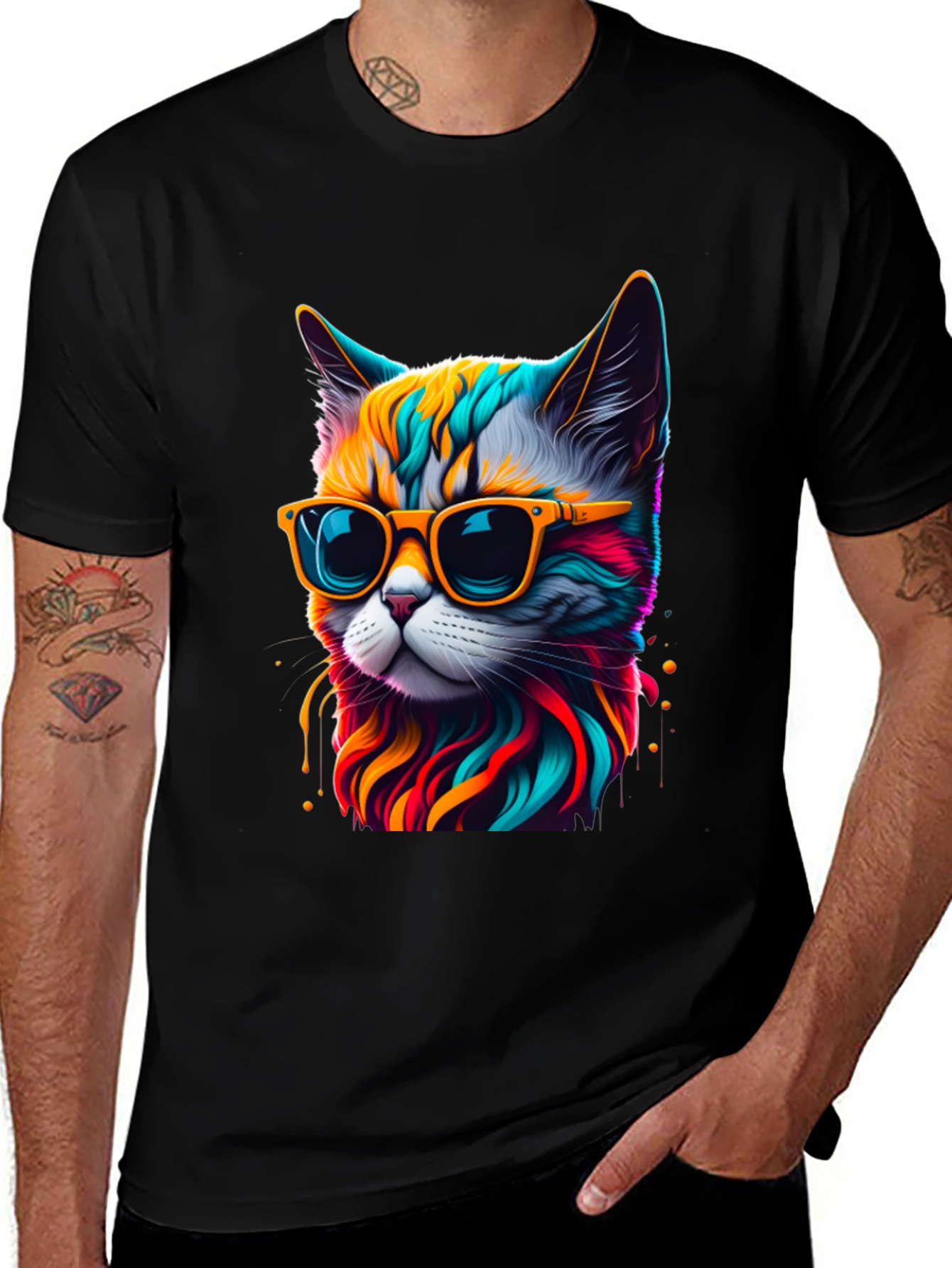 Variant 9 of Cool Cat Graphic Tee - Stylish Colorful Design