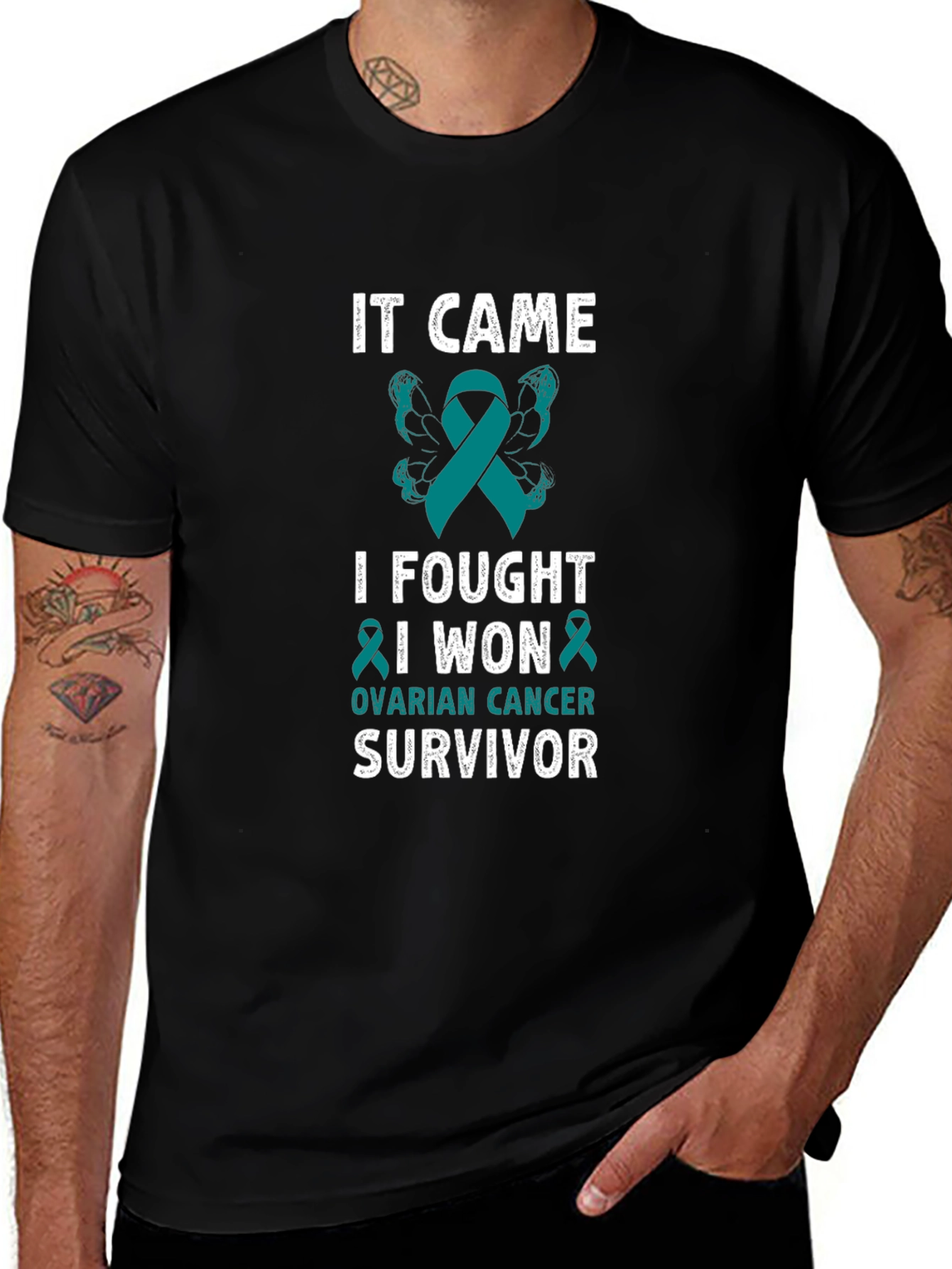 Ovarian Cancer Survivor T-Shirt Teal Ribbon