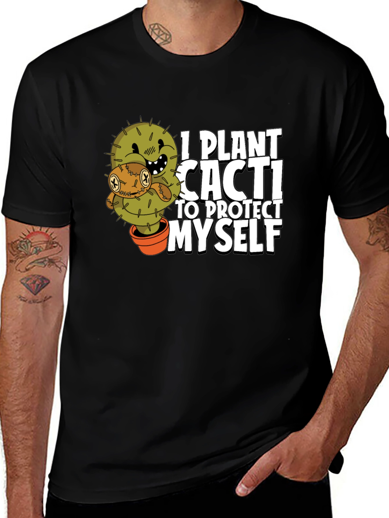Variant 19 of Funny Cactus Graphic Tee - I Plant Cacti to Protect Myself