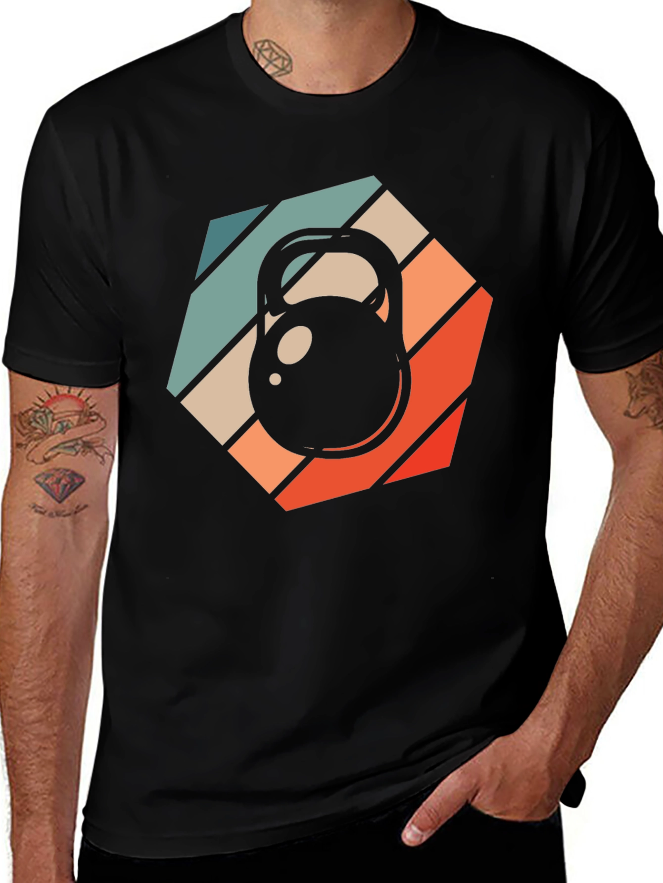 Black Retro Kettlebell Workout T-Shirt main image