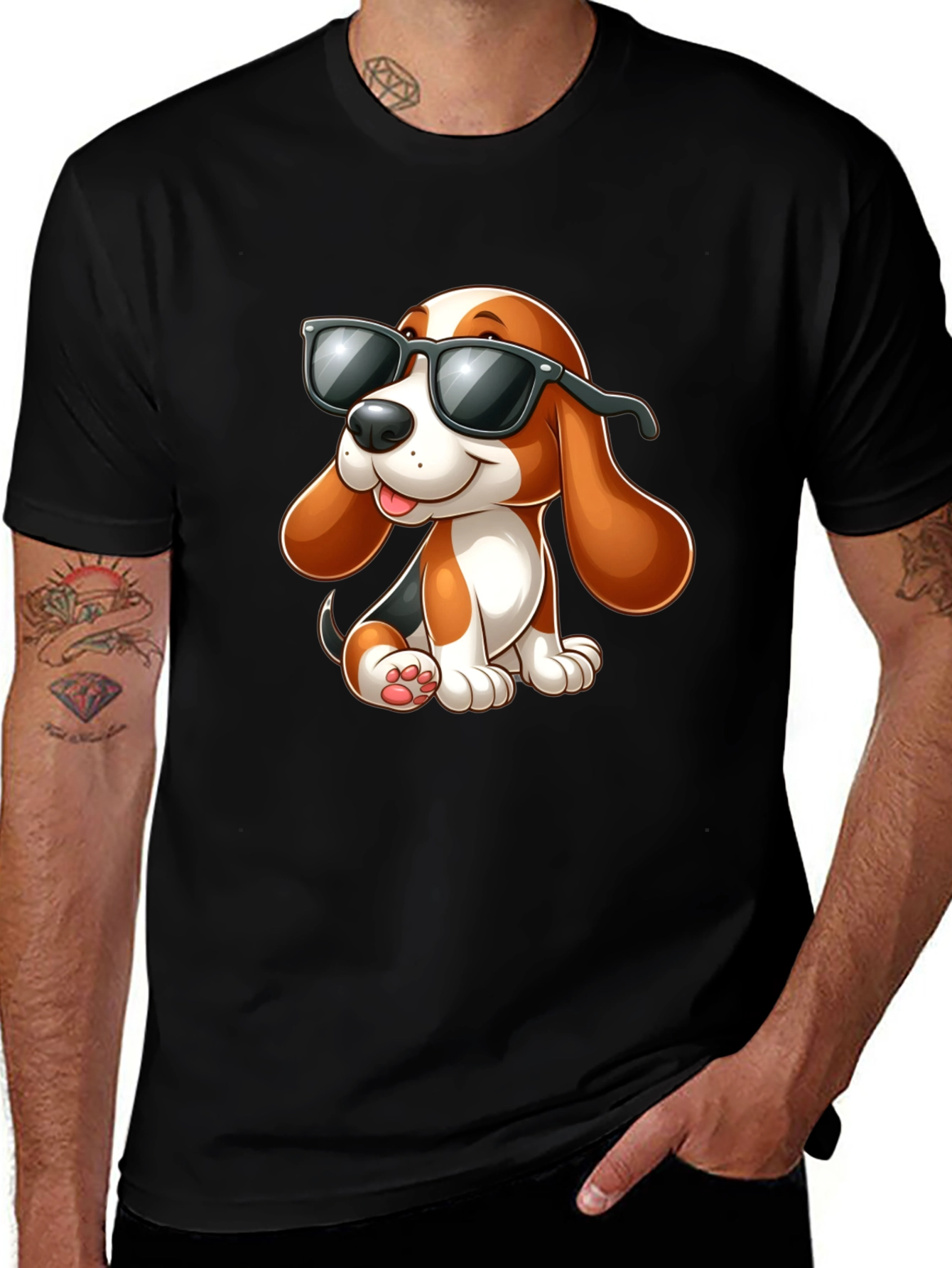 Black Cool Cartoon Dog Graphic T-Shirt main image