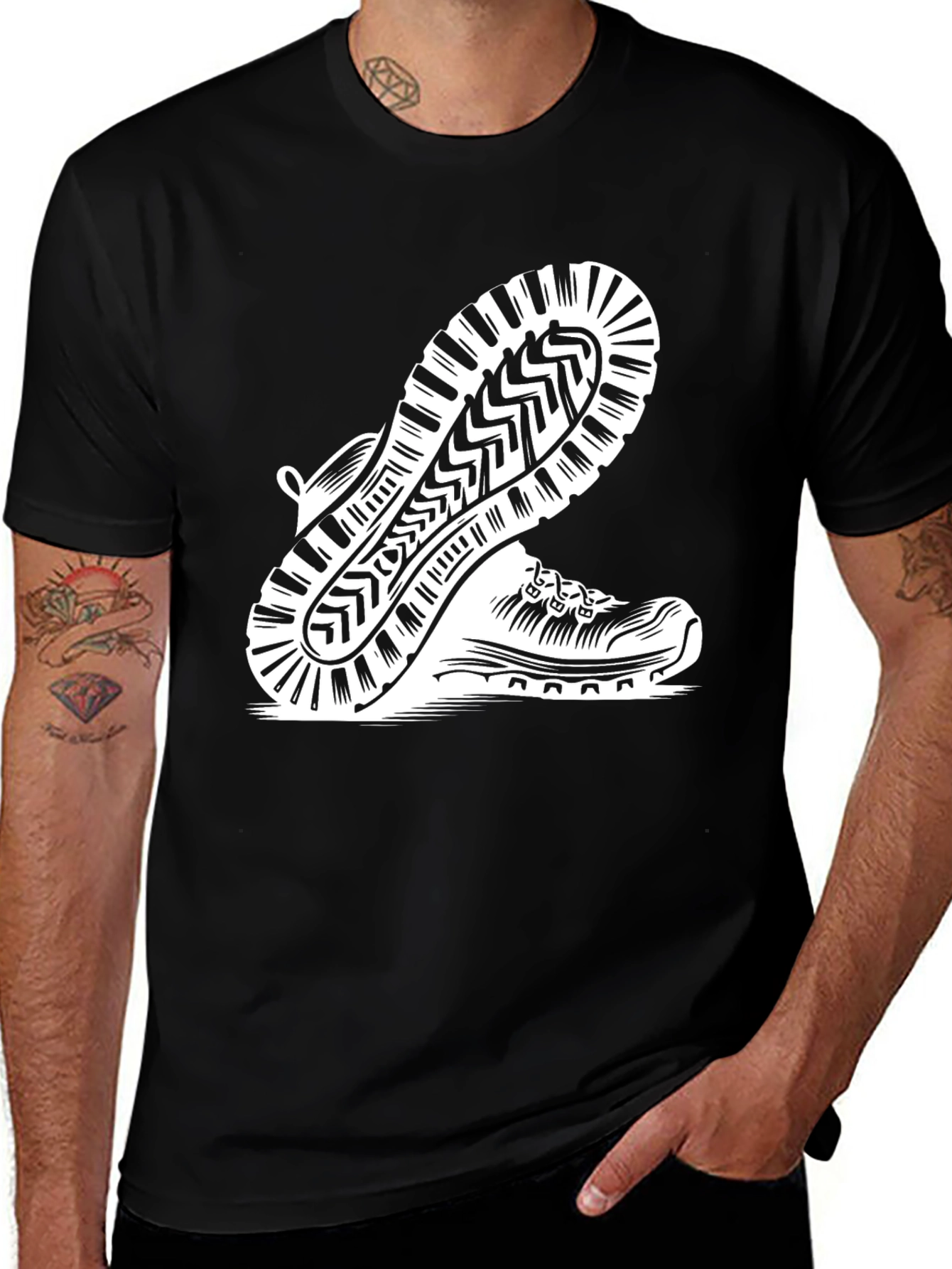 Variant 30 of Men's Black Hiking Shoe Print Tee
