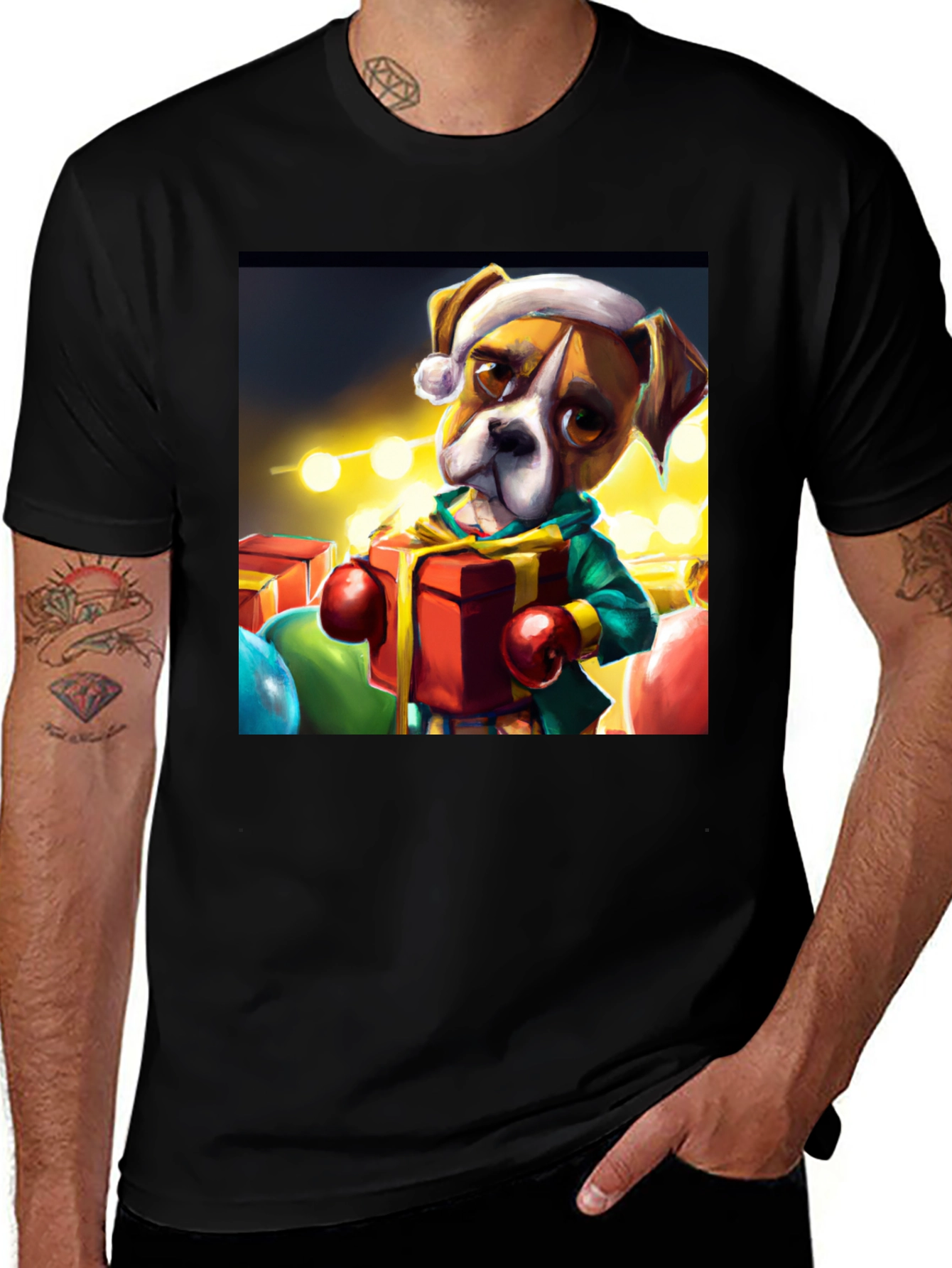 Variant 4 of Festive Boxer Dog Christmas T-Shirt