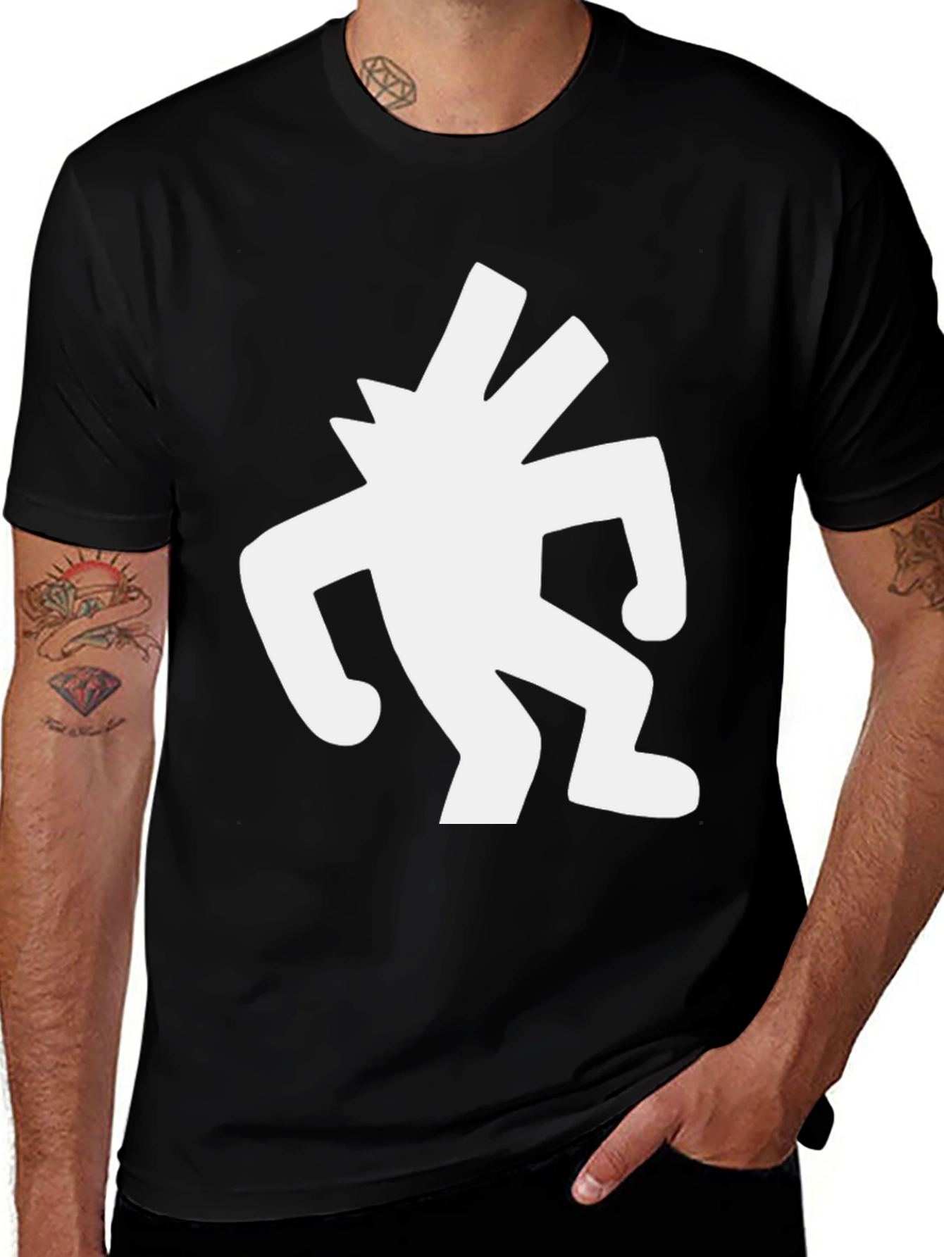 Variant 11 of Black T-Shirt with White Abstract Figure Graphic
