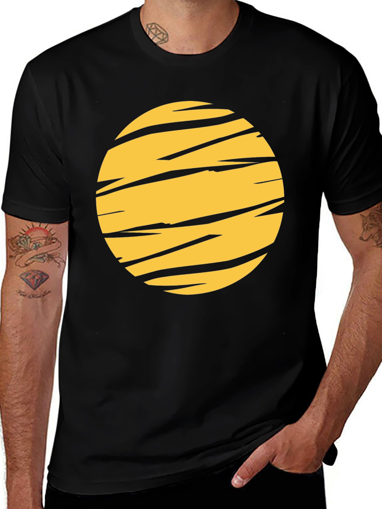 Striped Yellow Circle Graphic T-Shirt - Casual Comfort