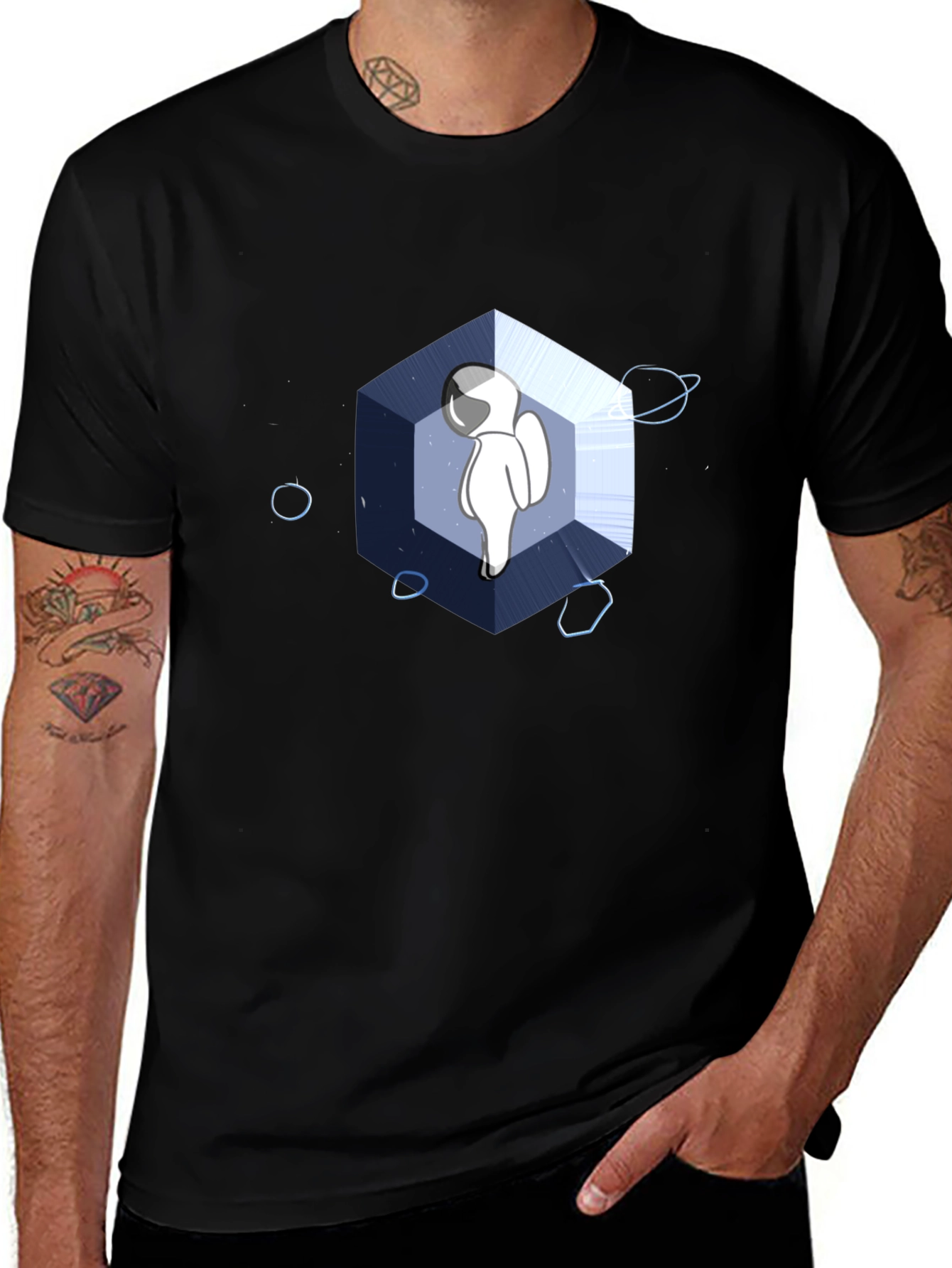 Variant 20 of Astronaut Cube Graphic Tee - Cool Black T-Shirt