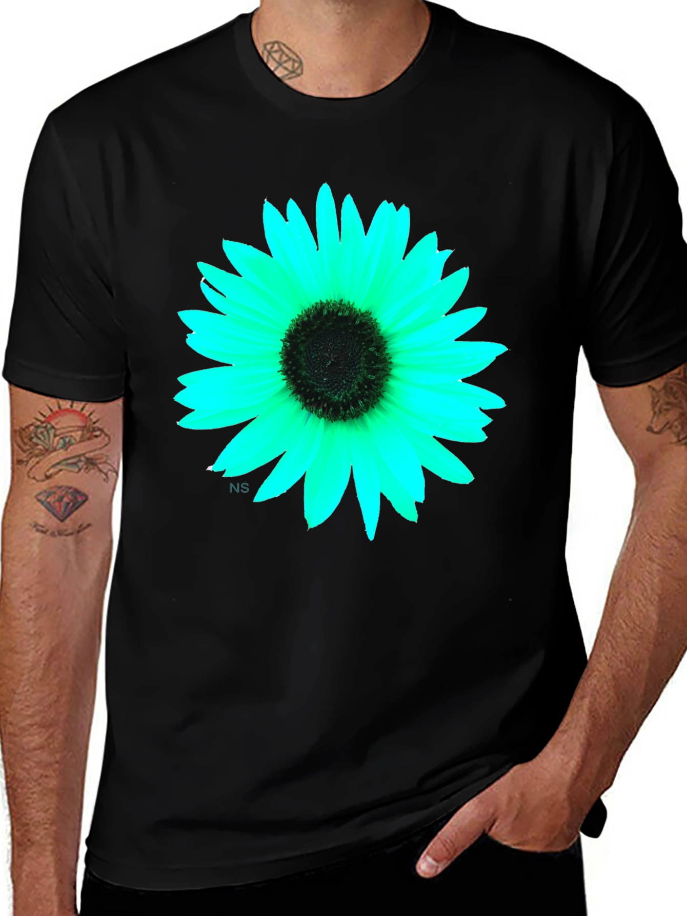 Variant 13 of Black T-Shirt with Vivid Flower Graphic