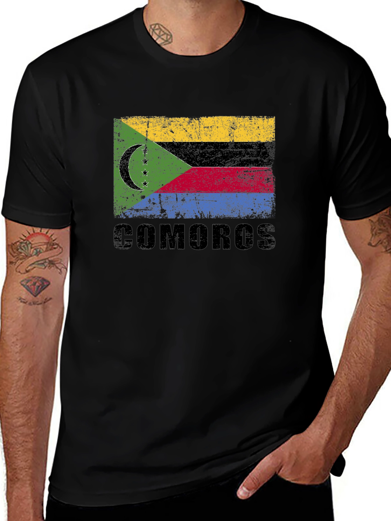 Comoros Flag T-Shirt - Distressed Design