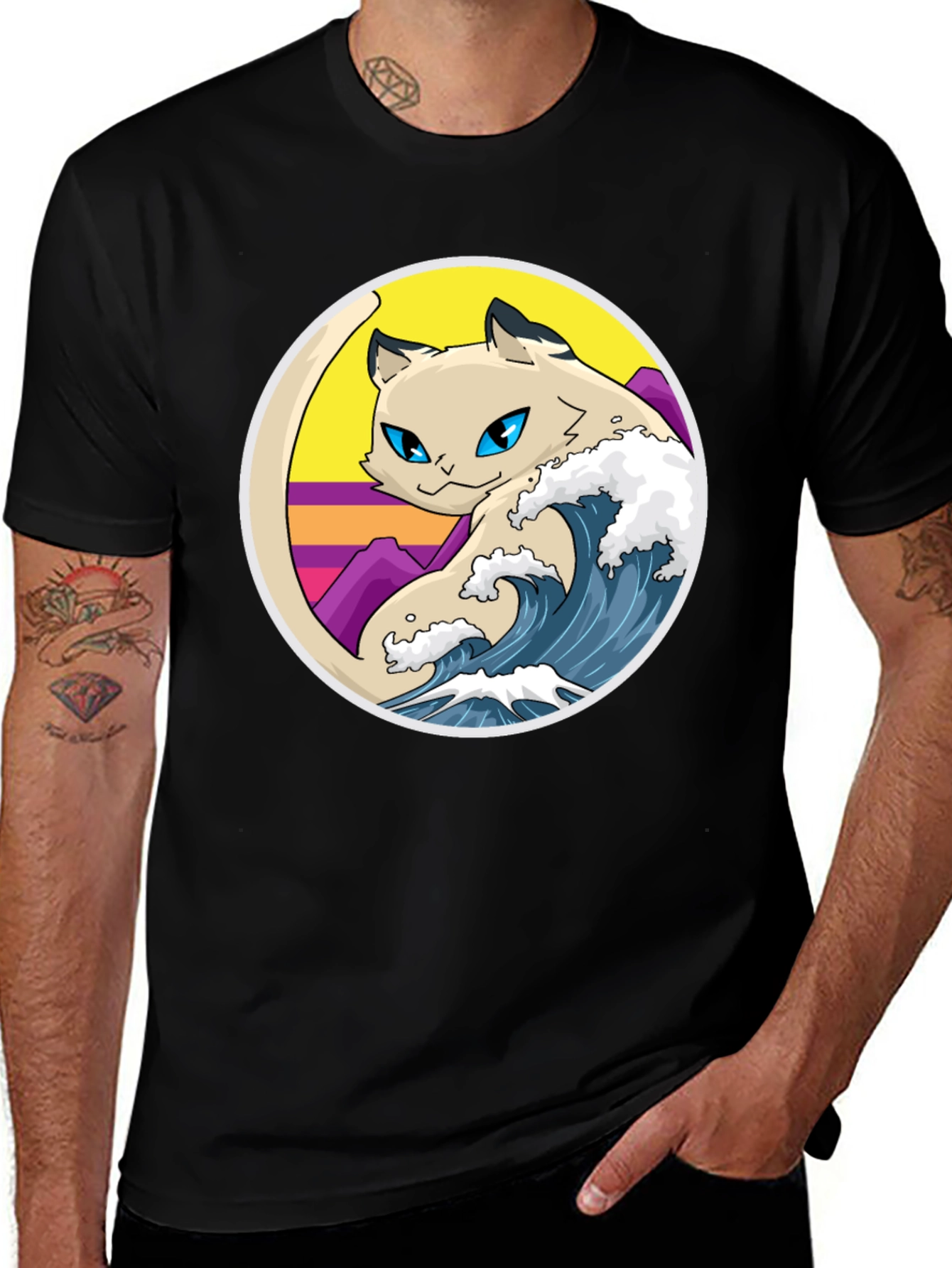 Variant 8 of Retro Wave Cat Graphic T-Shirt